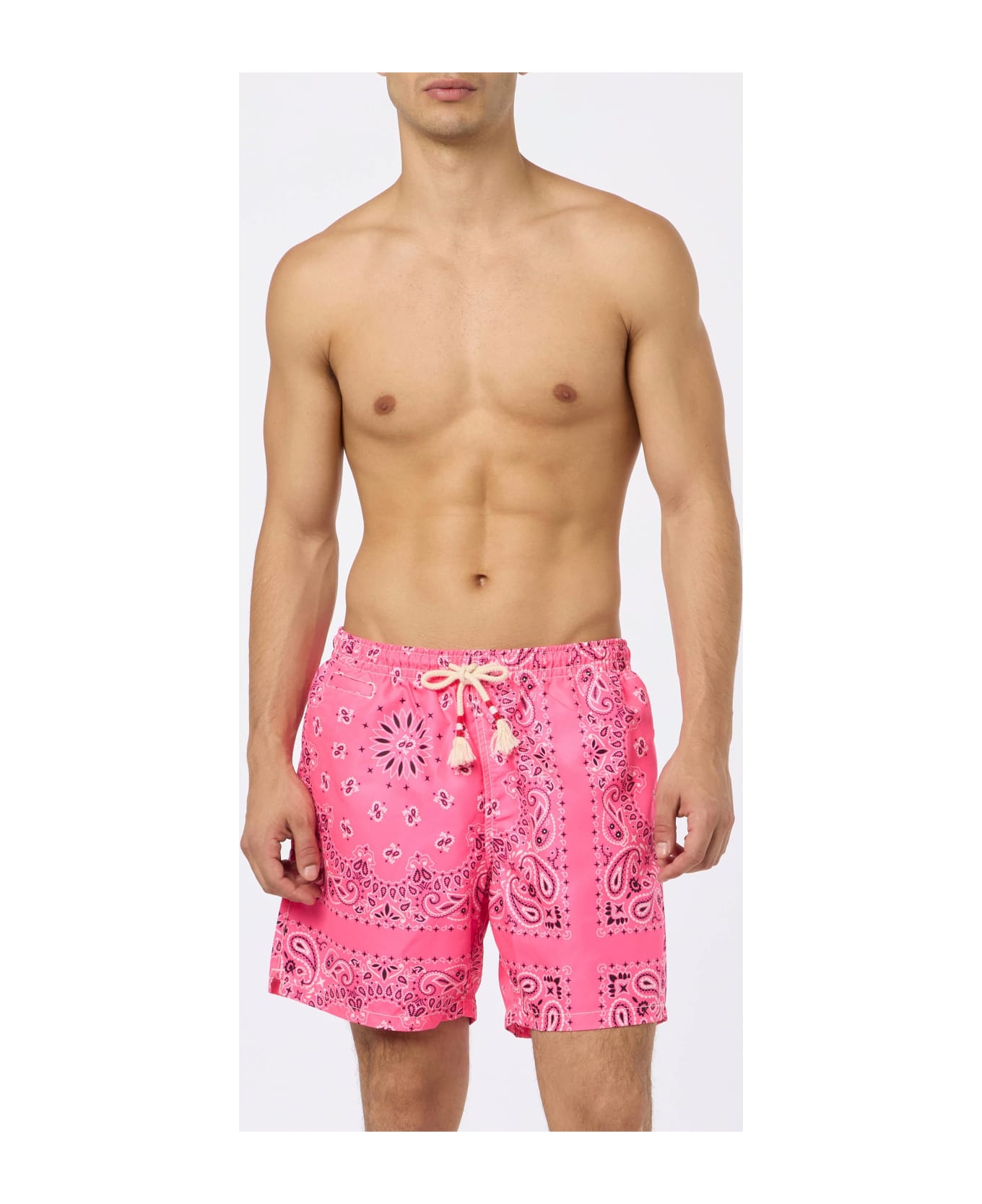 MC2 Saint Barth Man Swim Shorts With Pink Bandanna Print - ROSA FLUO