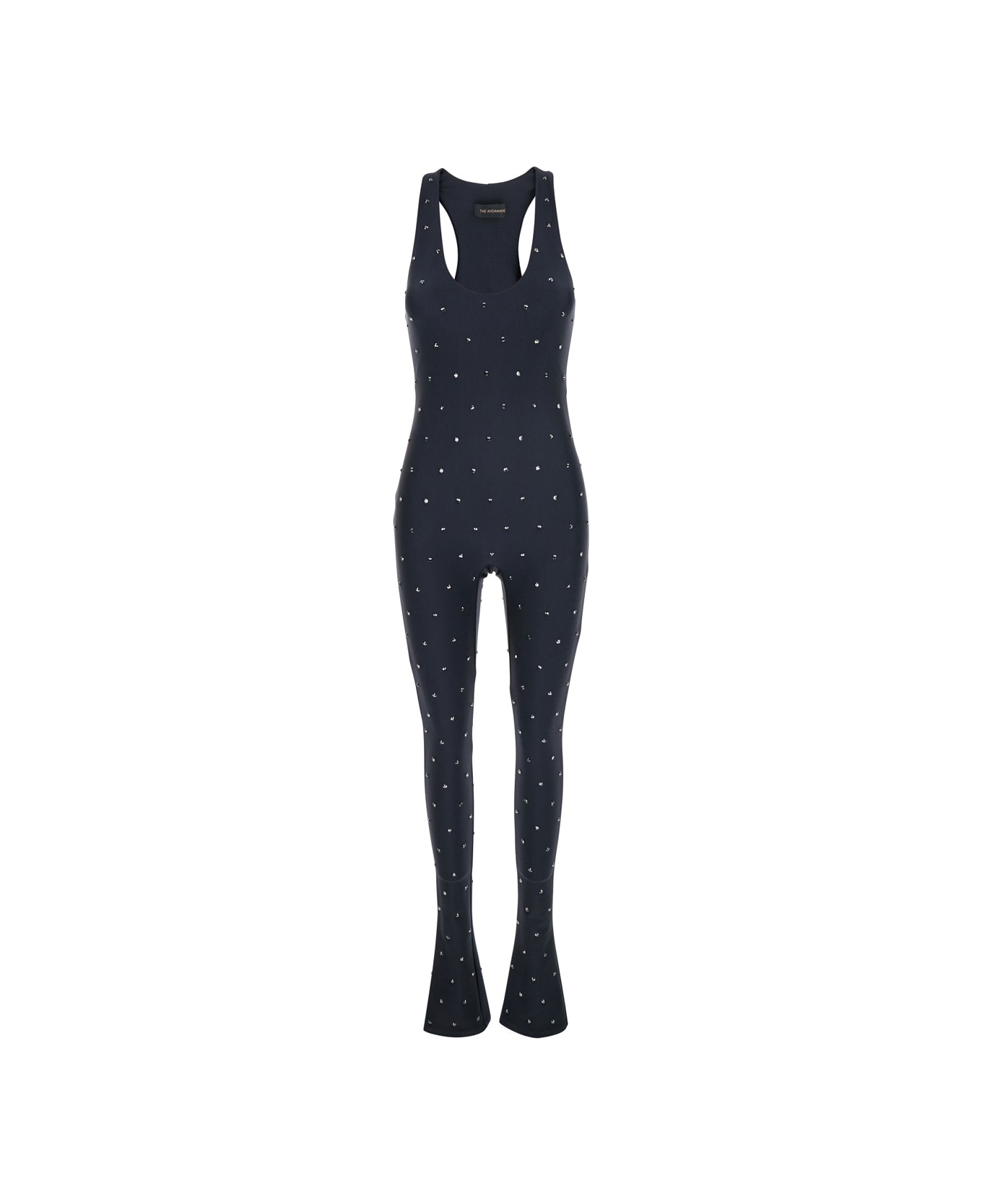 The Andamane 'tess' Black Jumpsuit With All-over Crystal Applications In Stretch Jersey Woman - Black