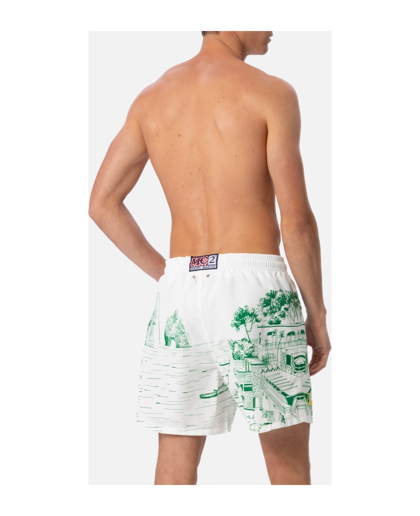 MC2 Saint Barth Man Mid-length Gustavia Swim-shorts With Capri Placed Print - WHITE