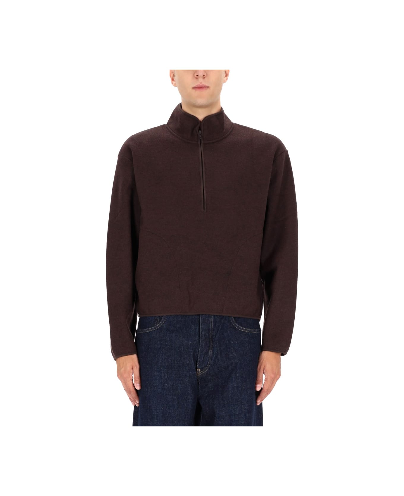 Sunflower Half Zipper Sweatshirt - BROWN