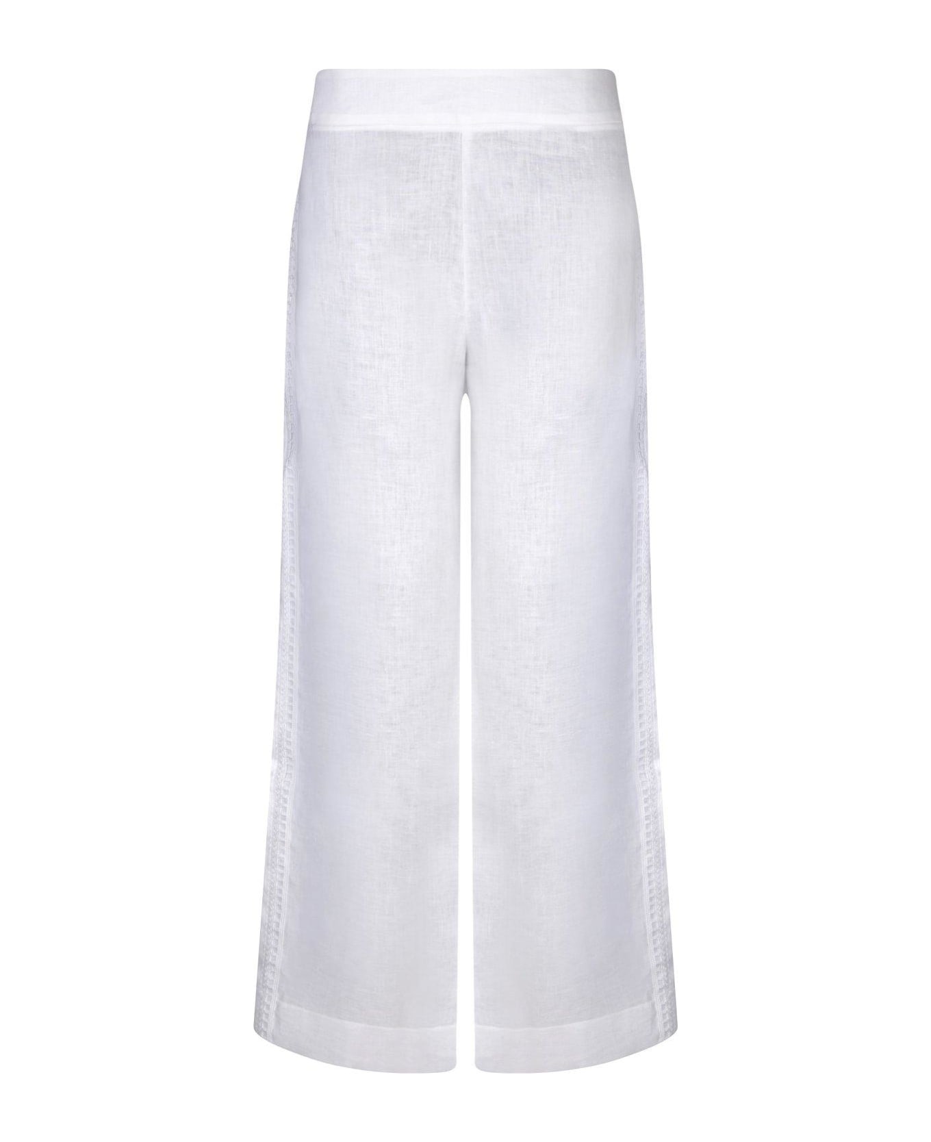 Ermanno Scervino Embroidered Slub Texture Trousers - WHITE ボトムス