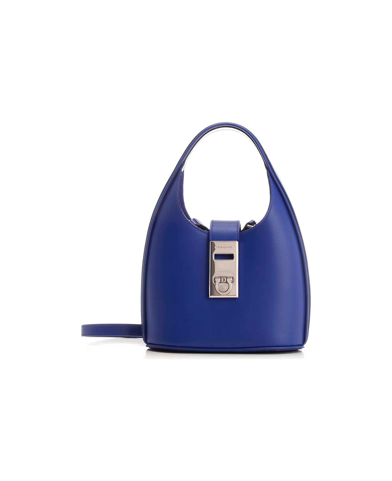 FERRAGAMO: Studio Box bag in leather with Gancini - Royal Blue