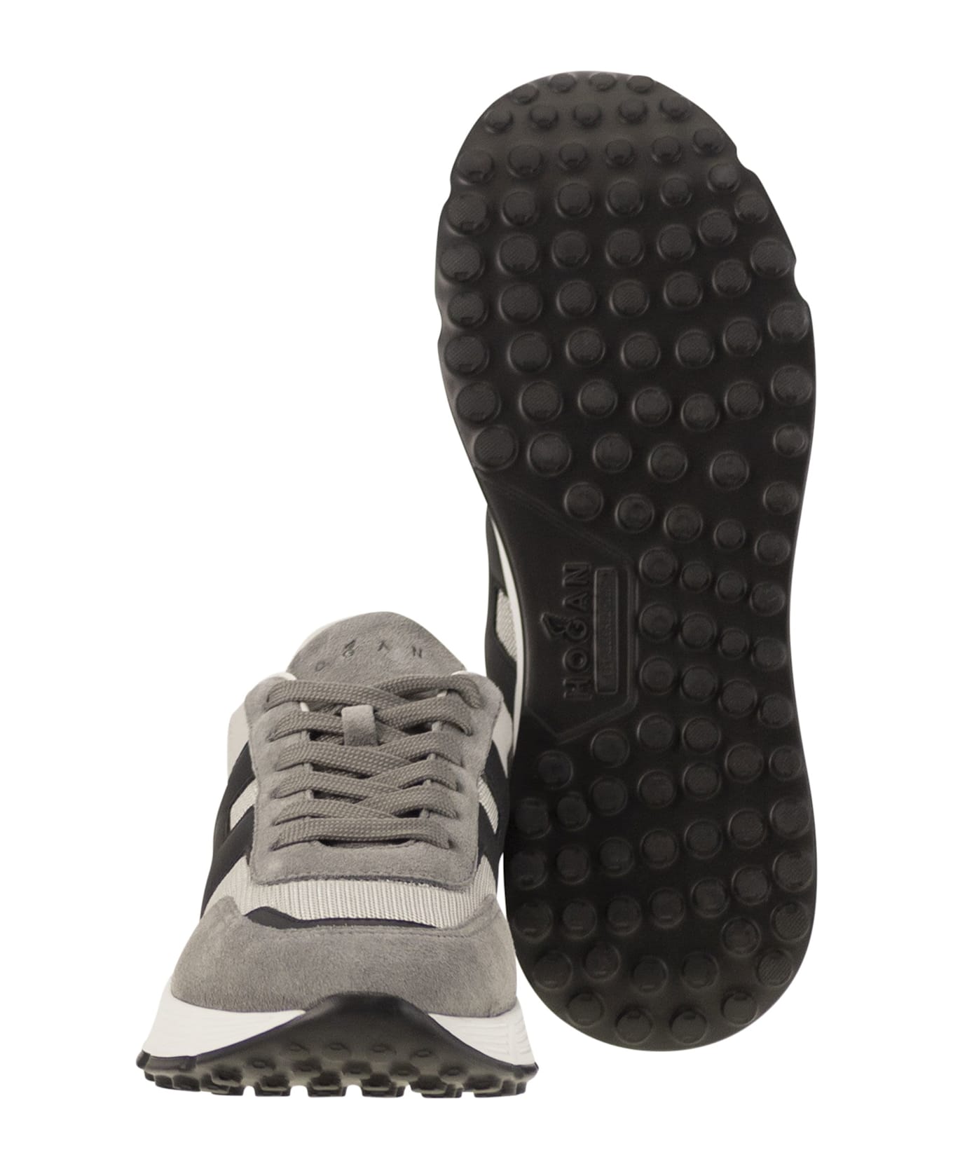 Hogan Hyperlight - Leather And Textile Trainers With Side H - Grey/blue