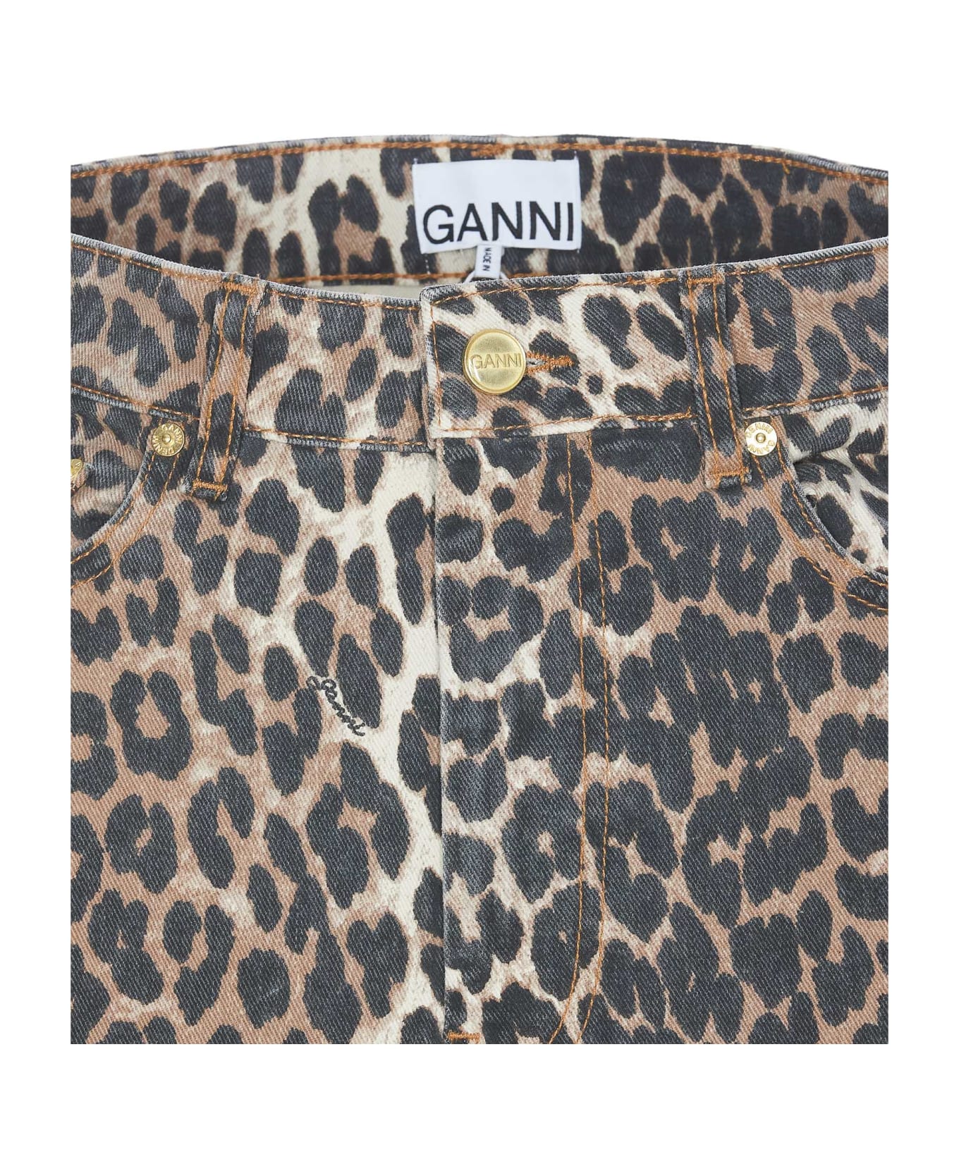 Ganni Midi Denim Animalier Skirt - Brown スカート