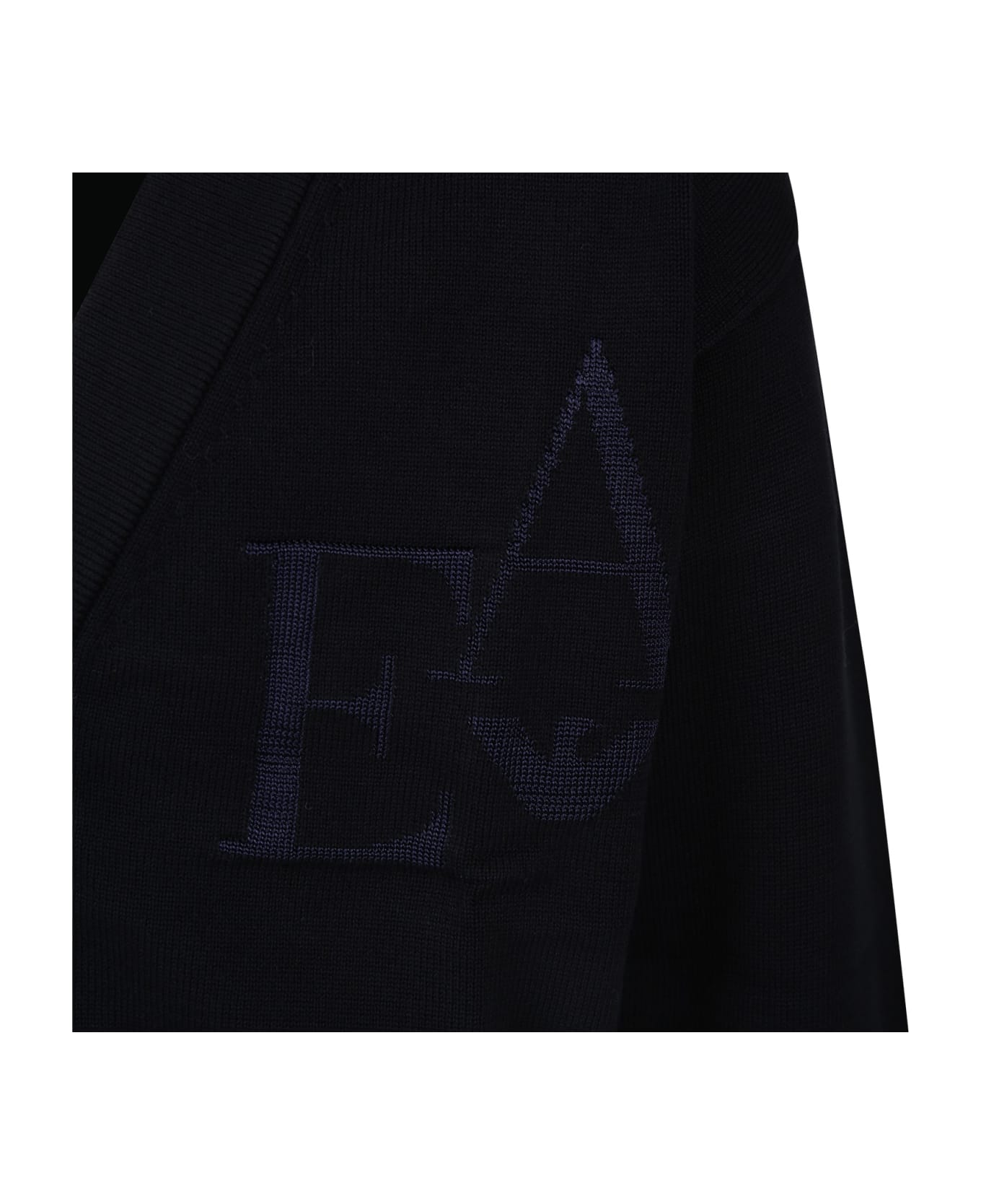 Emporio Armani Blue Cardigan For Boy With Embroidered Logo - Blu Navy ニットウェア＆スウェットシャツ