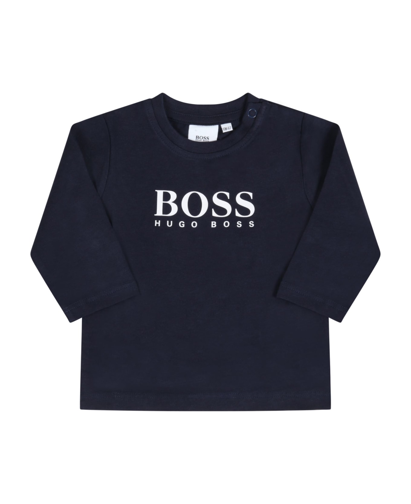 Hugo Boss Blue T-shirt For Babyboy With Logo - Blue Tシャツ＆ポロシャツ