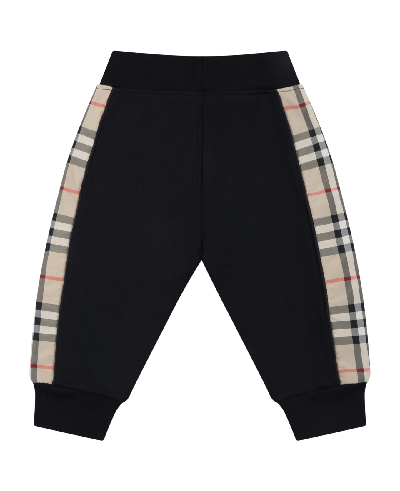 Burberry Black Sweatpants For Babies With Vintage Check - Black