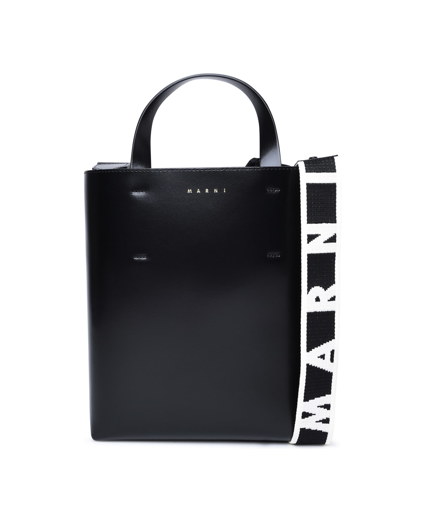 Marni Small 'museo' Black Leather Bag - Black トートバッグ