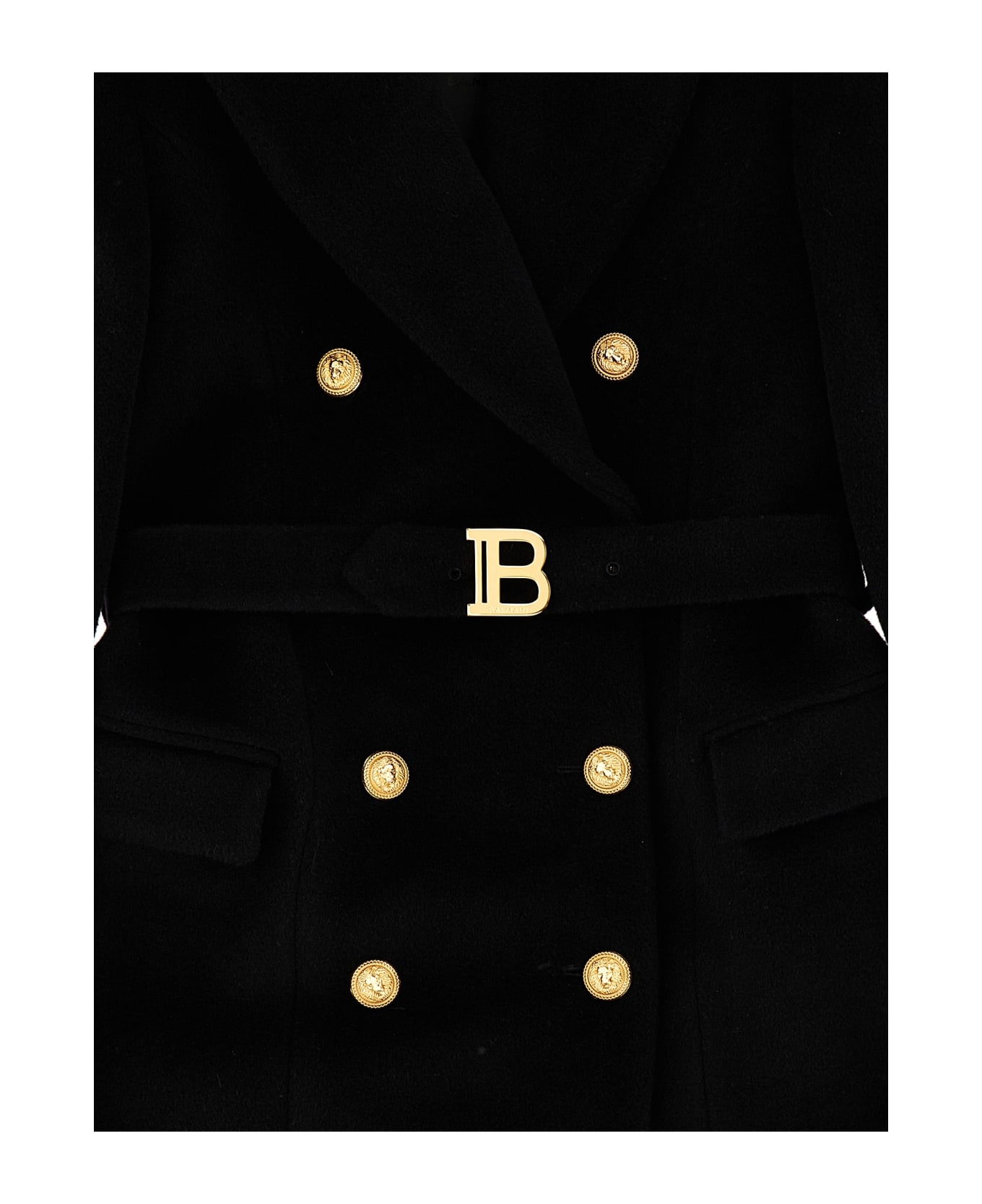 Balmain Logo Button Coat - black