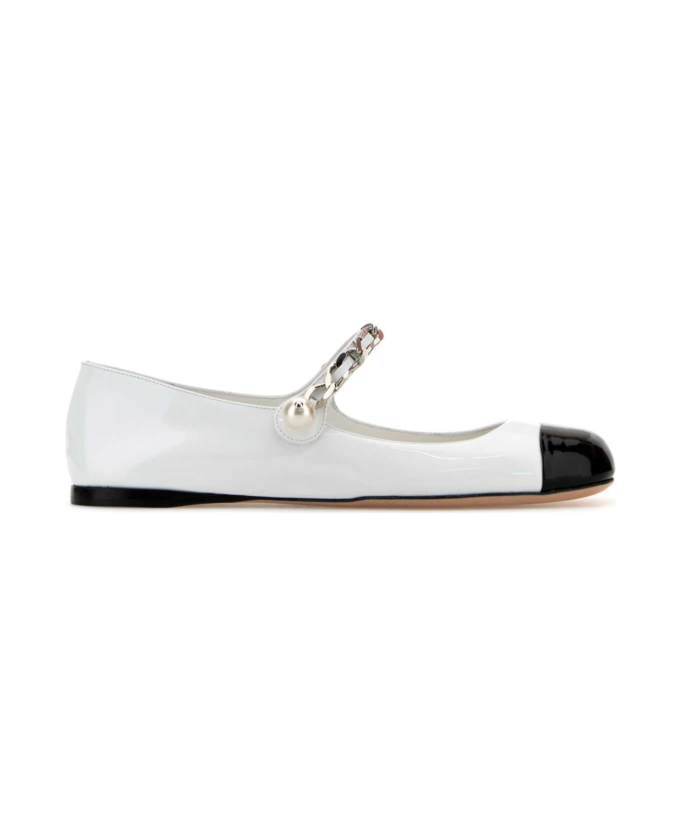 Miu Miu White Leather Ballerinas - BIANCONERO
