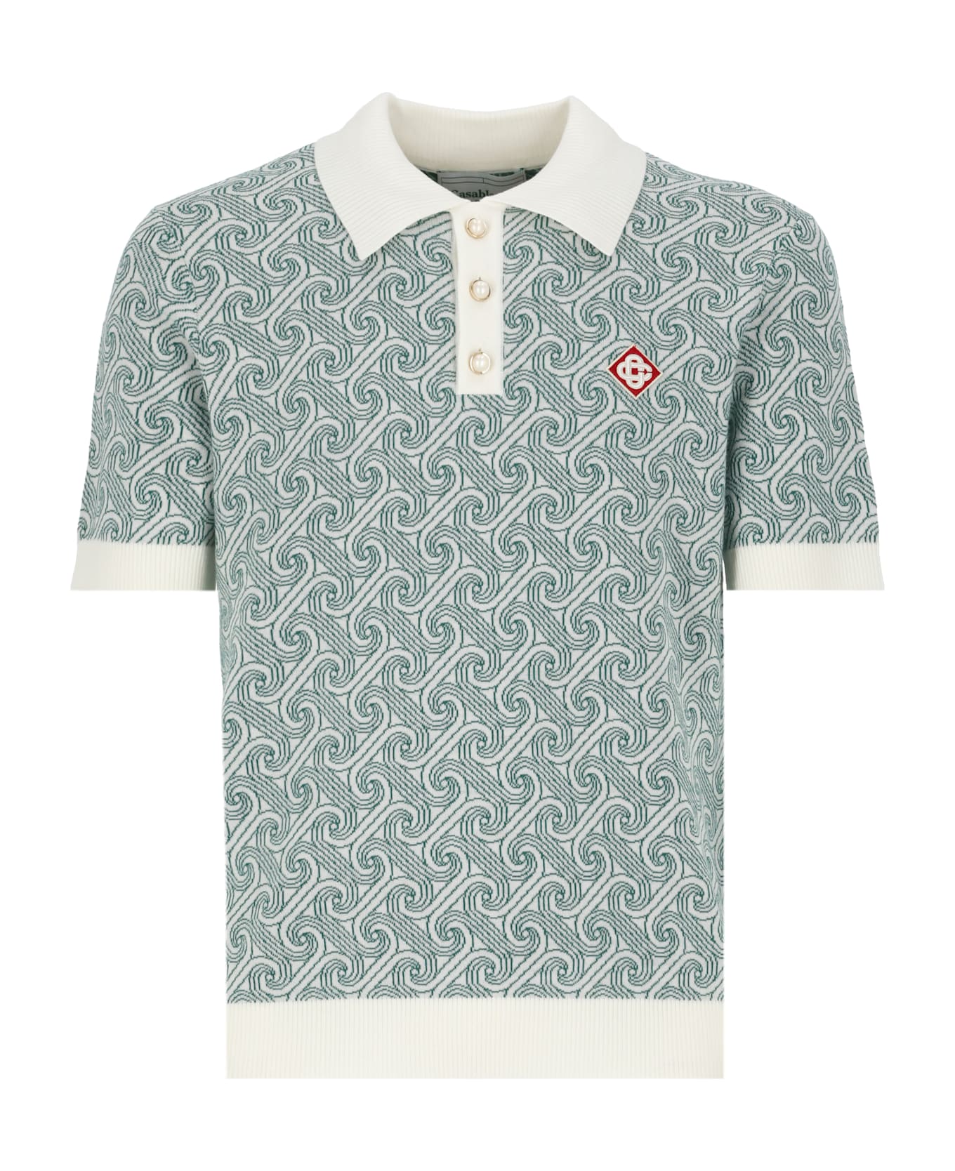 Casablanca Column Jacquard Monogram Polo Shirt - Green