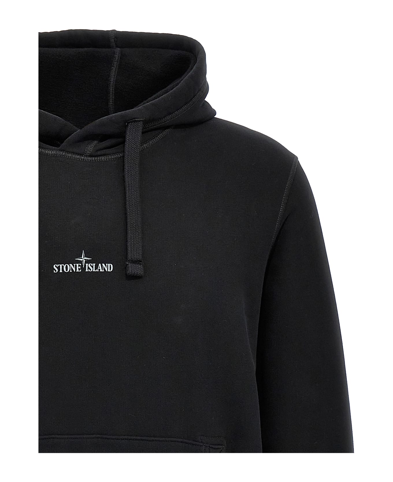 Stone Island Logo Embroidery Hoodie - Black  