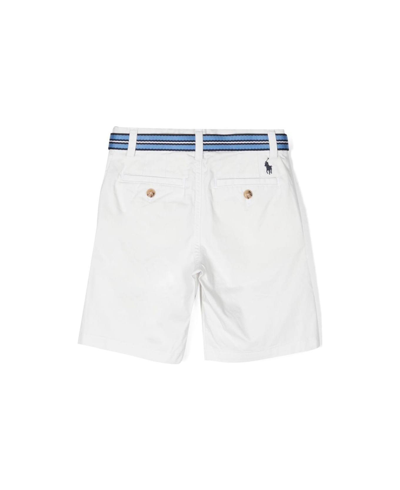 Polo Ralph Lauren White Bermuda Pants With Belt And Rear Pony Embroidery In Cotton Stretch Boy - White