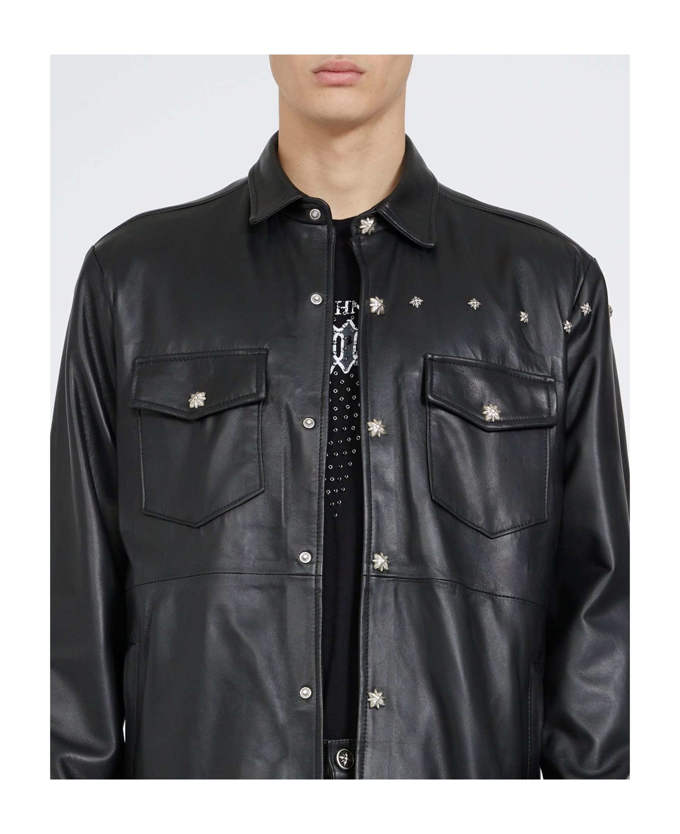 John Richmond Leather Shirt With Clip Closure - Nero シャツ
