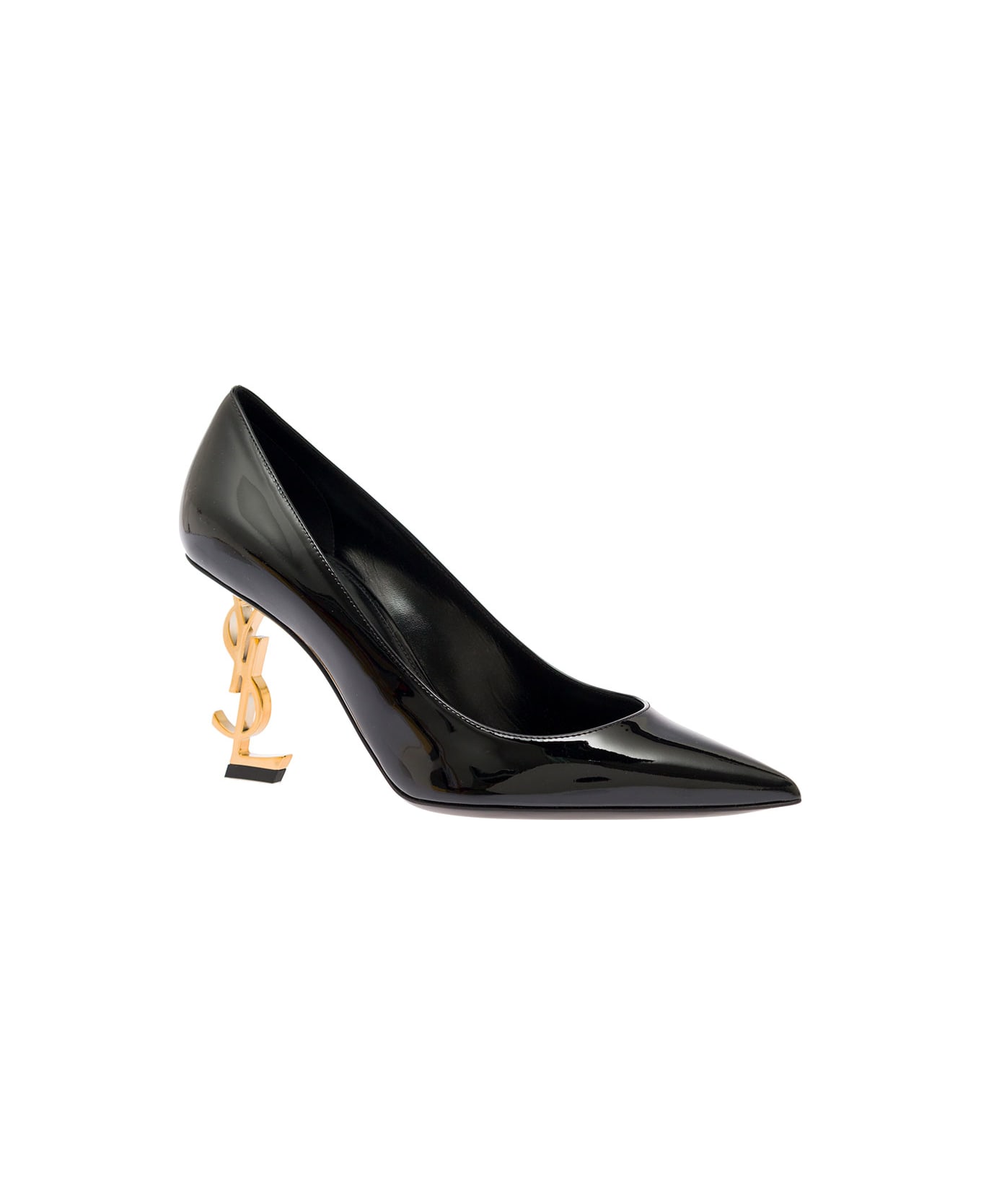 Saint Laurent 'opyum' Black Pumps With Mid Logo Heel In Patent Leather Woman - BLACK