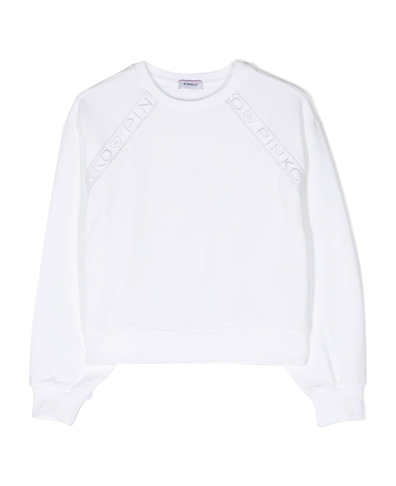 Pinko White Sweatshirt For Girl With Logo - White