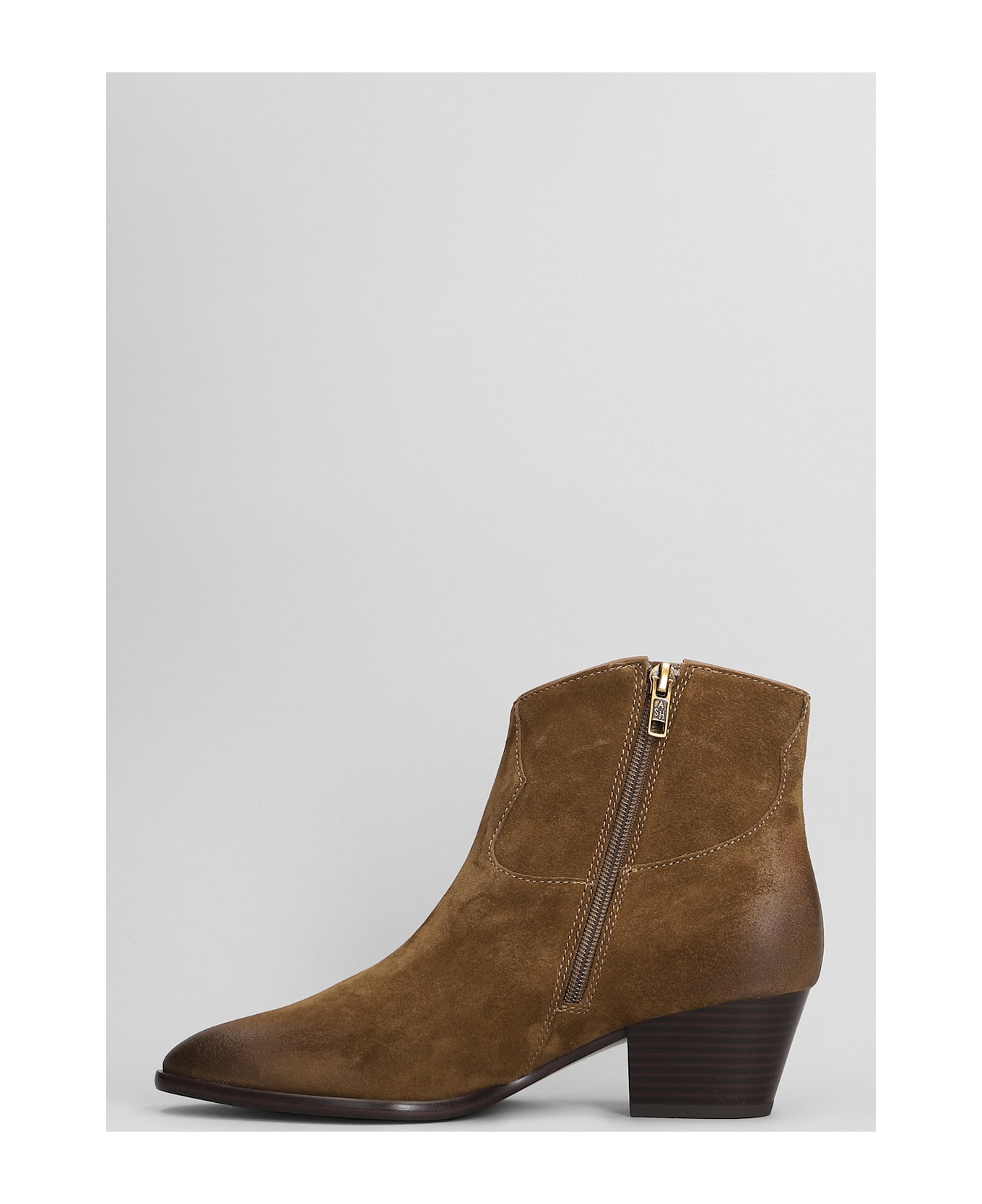 Ash Fame Texan Ankle Boots In Leather Color Suede - leather color