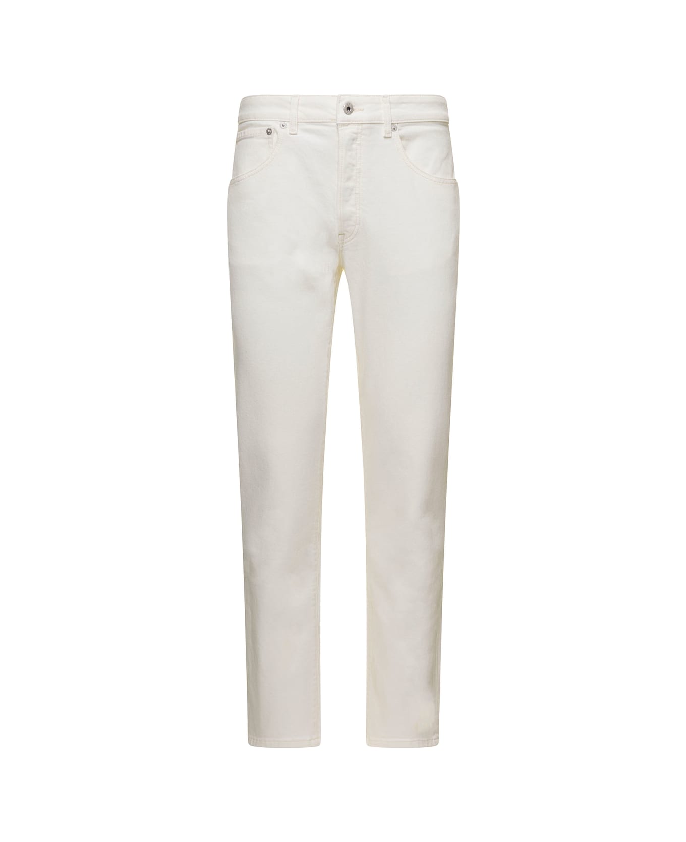 Kenzo White 5-pocket Slim Jeans With Logo Patch In Stretch Cotton Denim Man - White