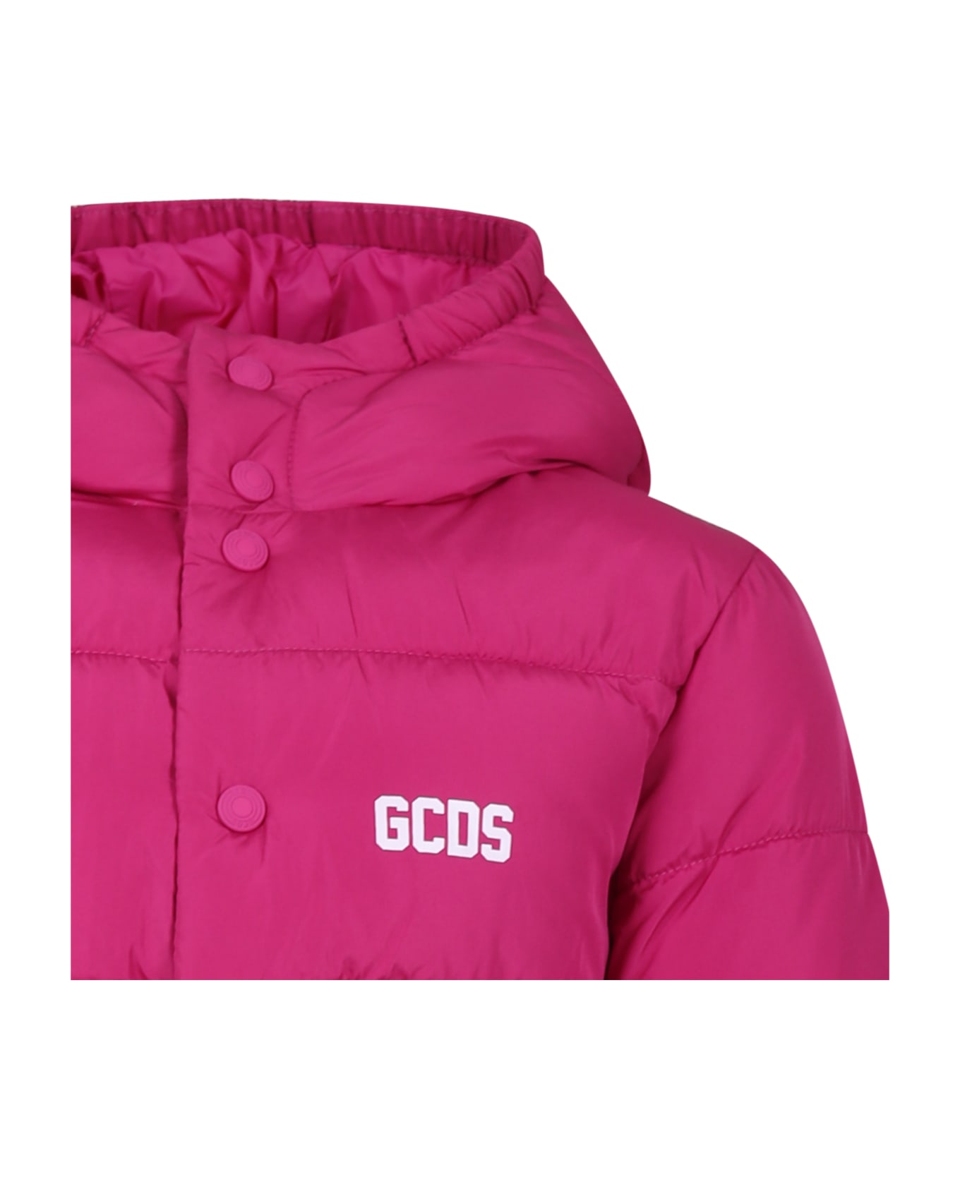 GCDS Mini Fuchsia Down Jacket For Girl With Logo - Fuchsia