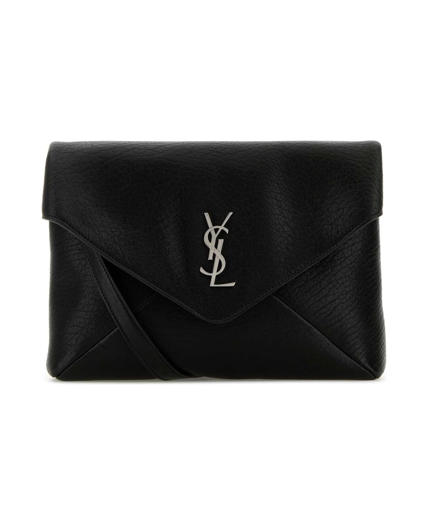 Saint Laurent Black Leather Cassandra Clutch - NERO