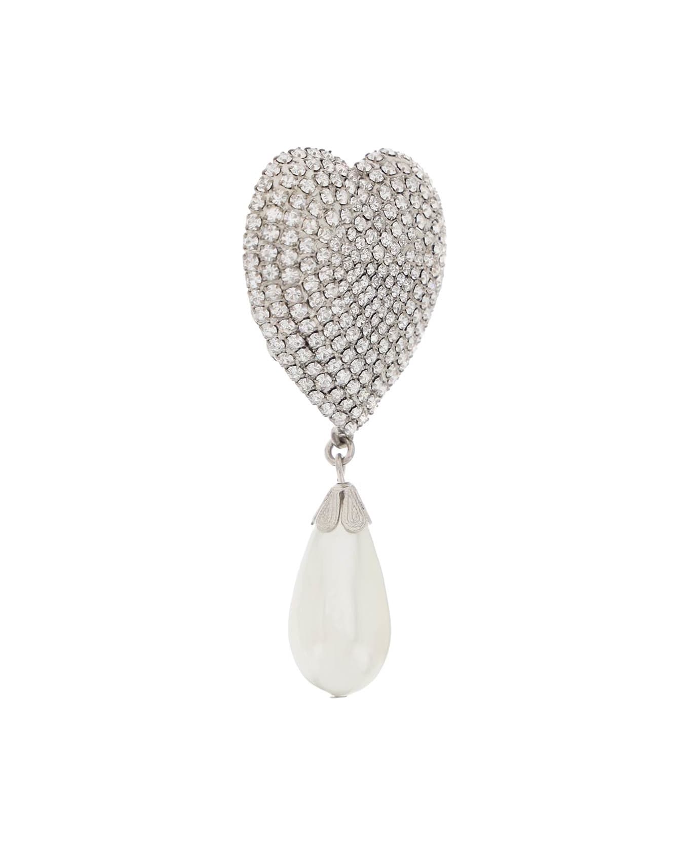 Alessandra Rich Heart Crystals And Pearl Earrings - Cry-silver