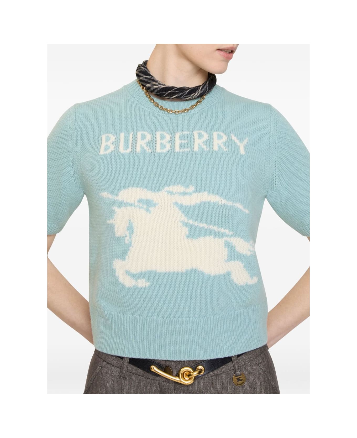 Burberry Ekd Wool And Cashmere Sweater - Clear Blue