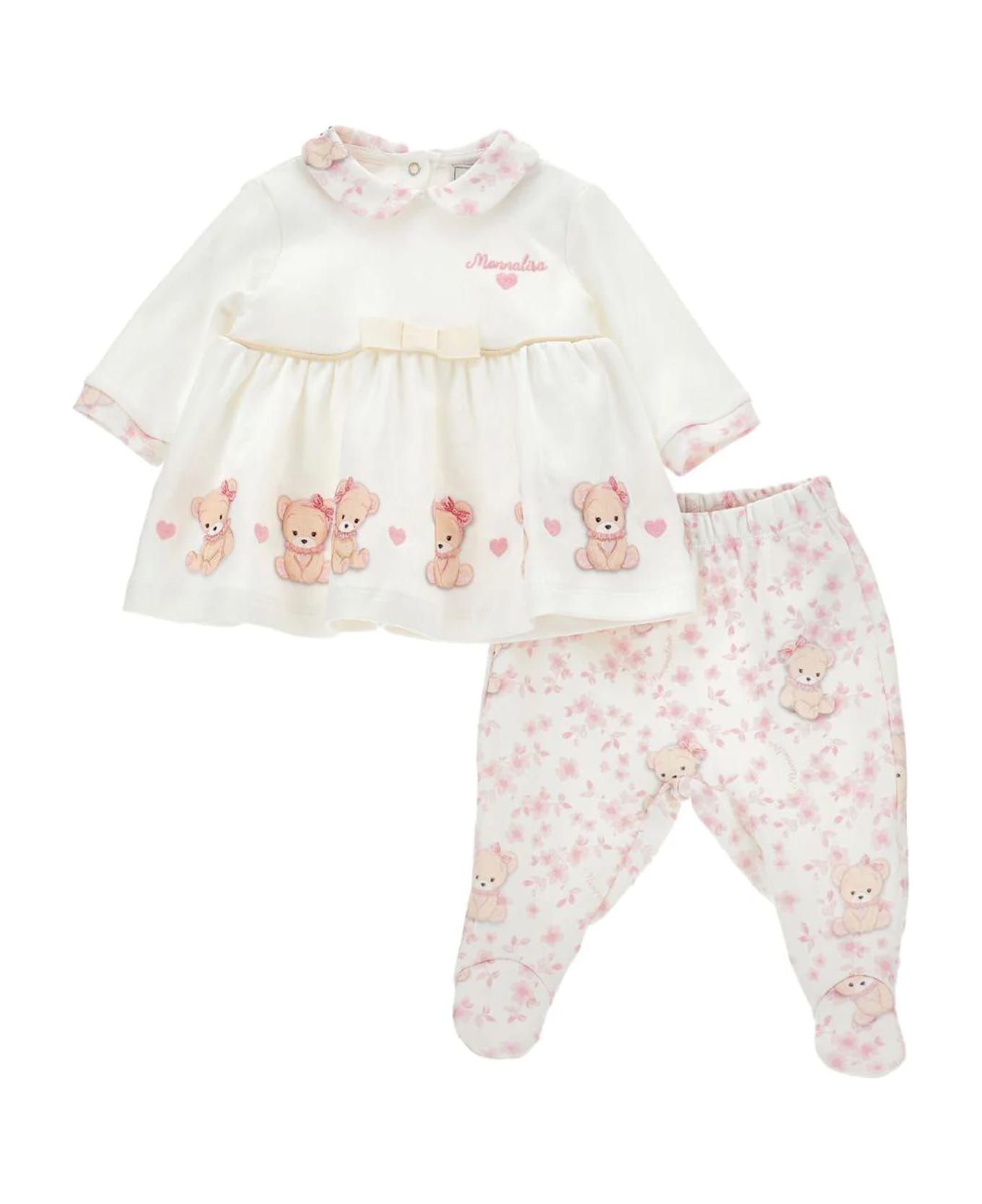 Monnalisa Ivory Birth Set For Baby Girl With Teddy Bears - Ivory