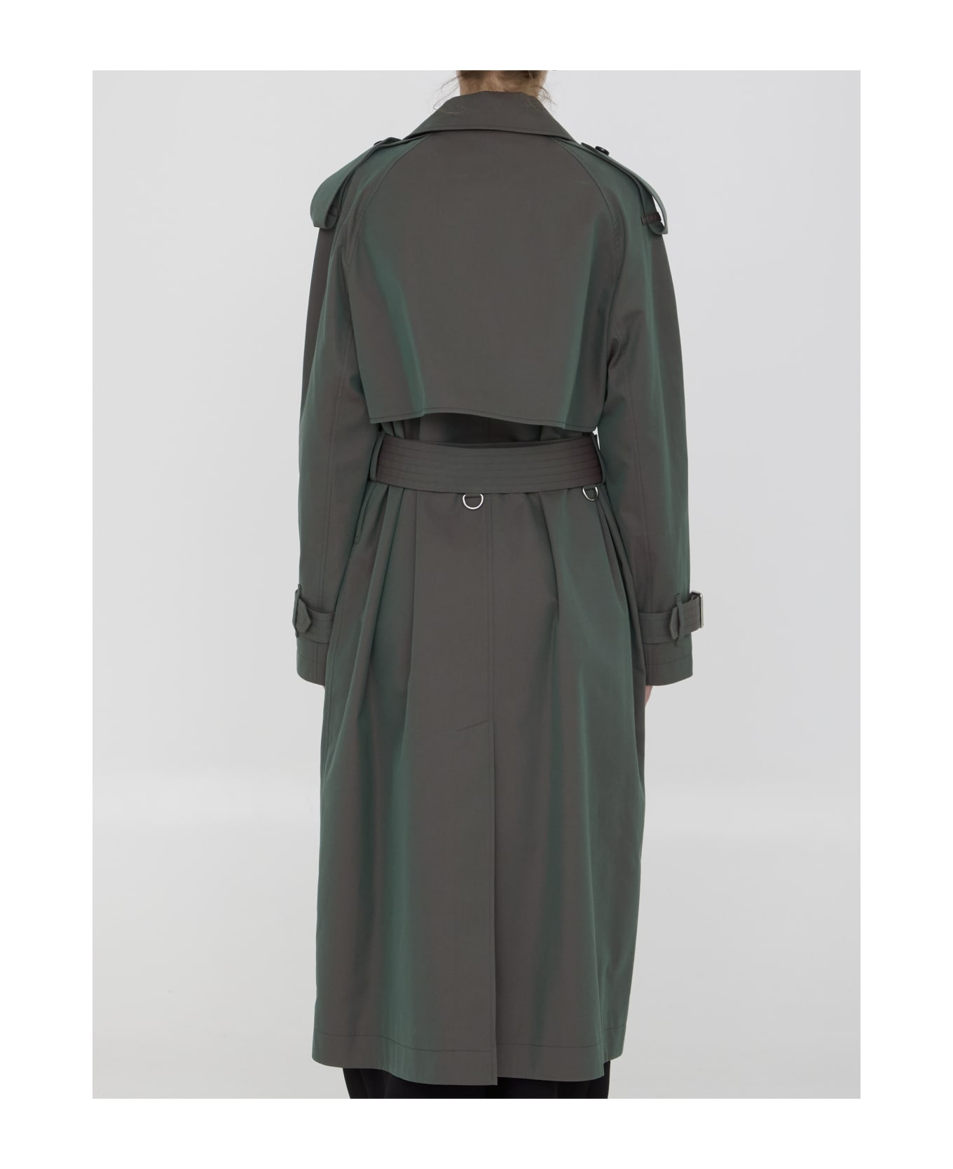 Burberry Cotton Long Trench Coat - GREEN