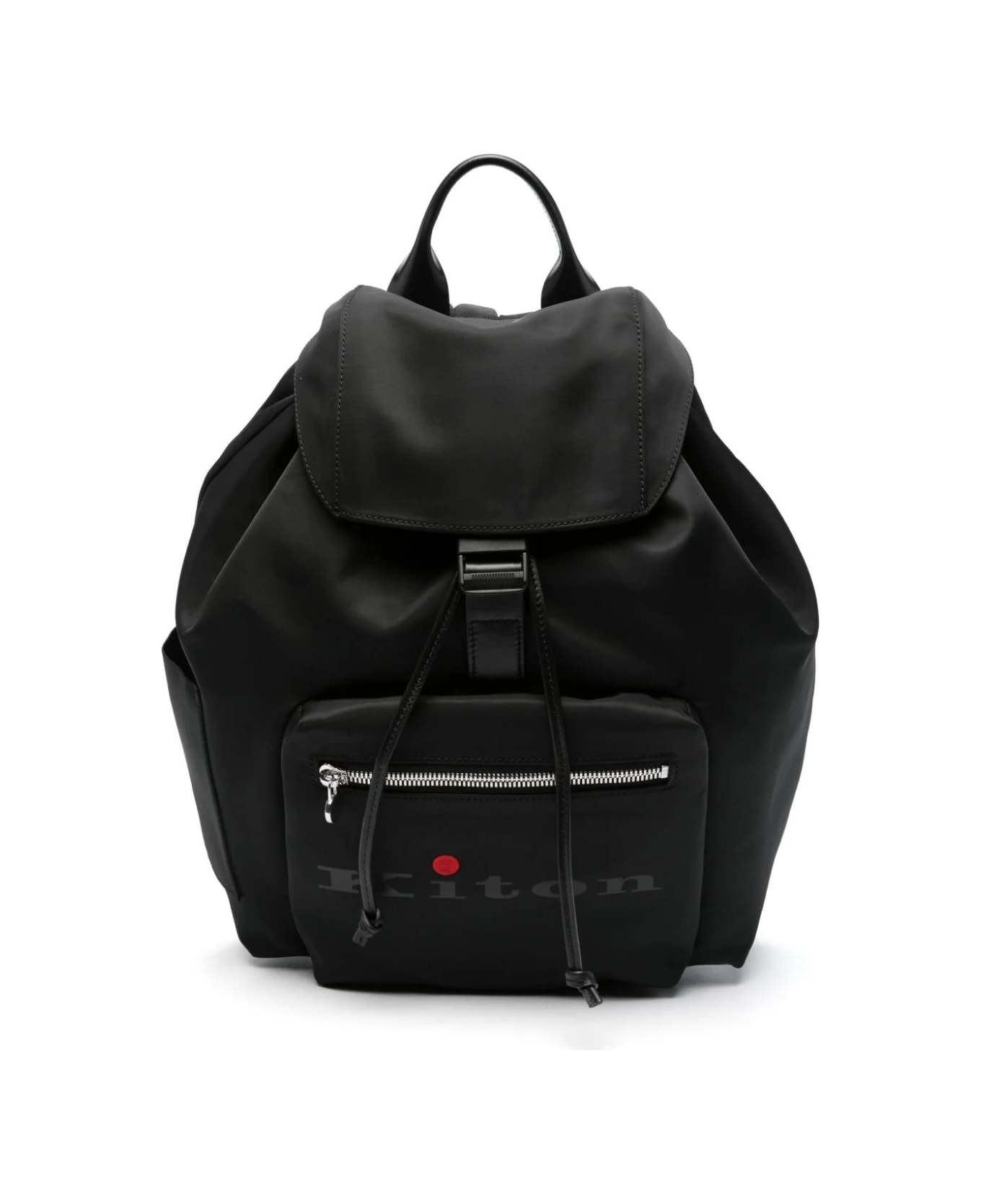 Kiton Black Canvas Backpack With Logo - Nero