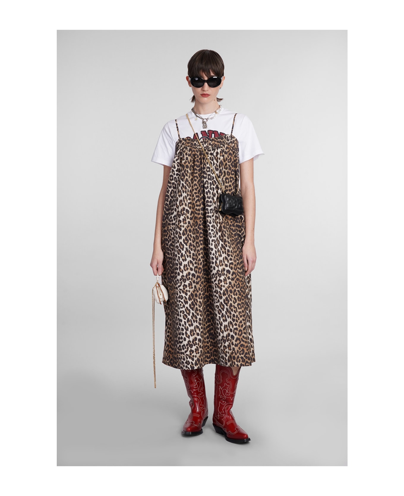 Ganni Animal Print Midi Dress - Leopard