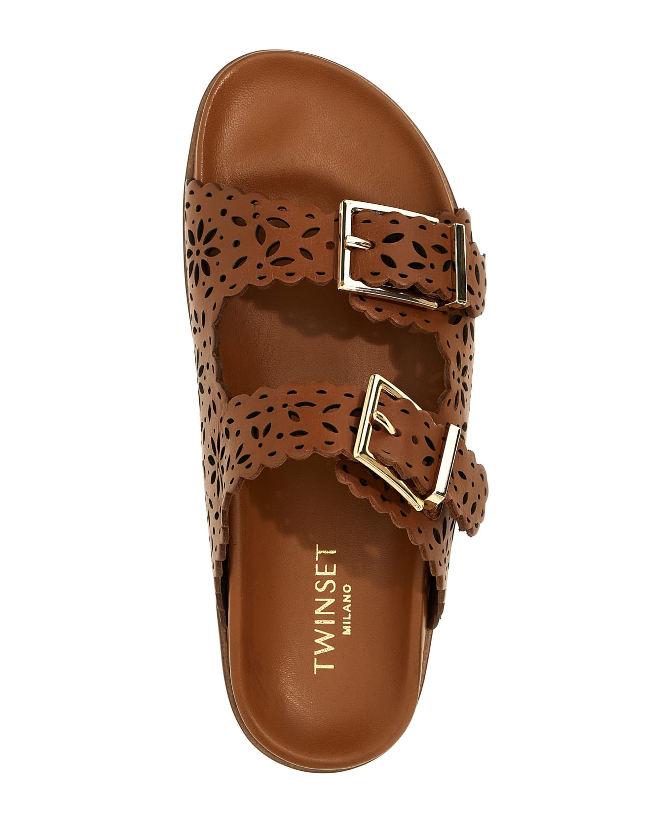 TwinSet Openwork Leather Sandals - Brown