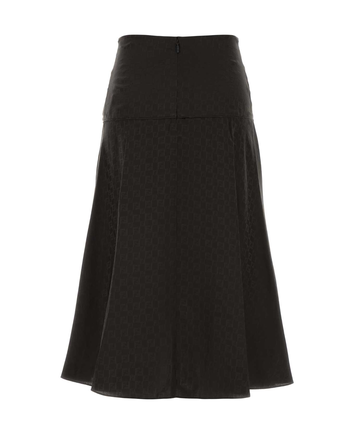 Fendi Embroidered Silk Skirt - DARK BROWN-25