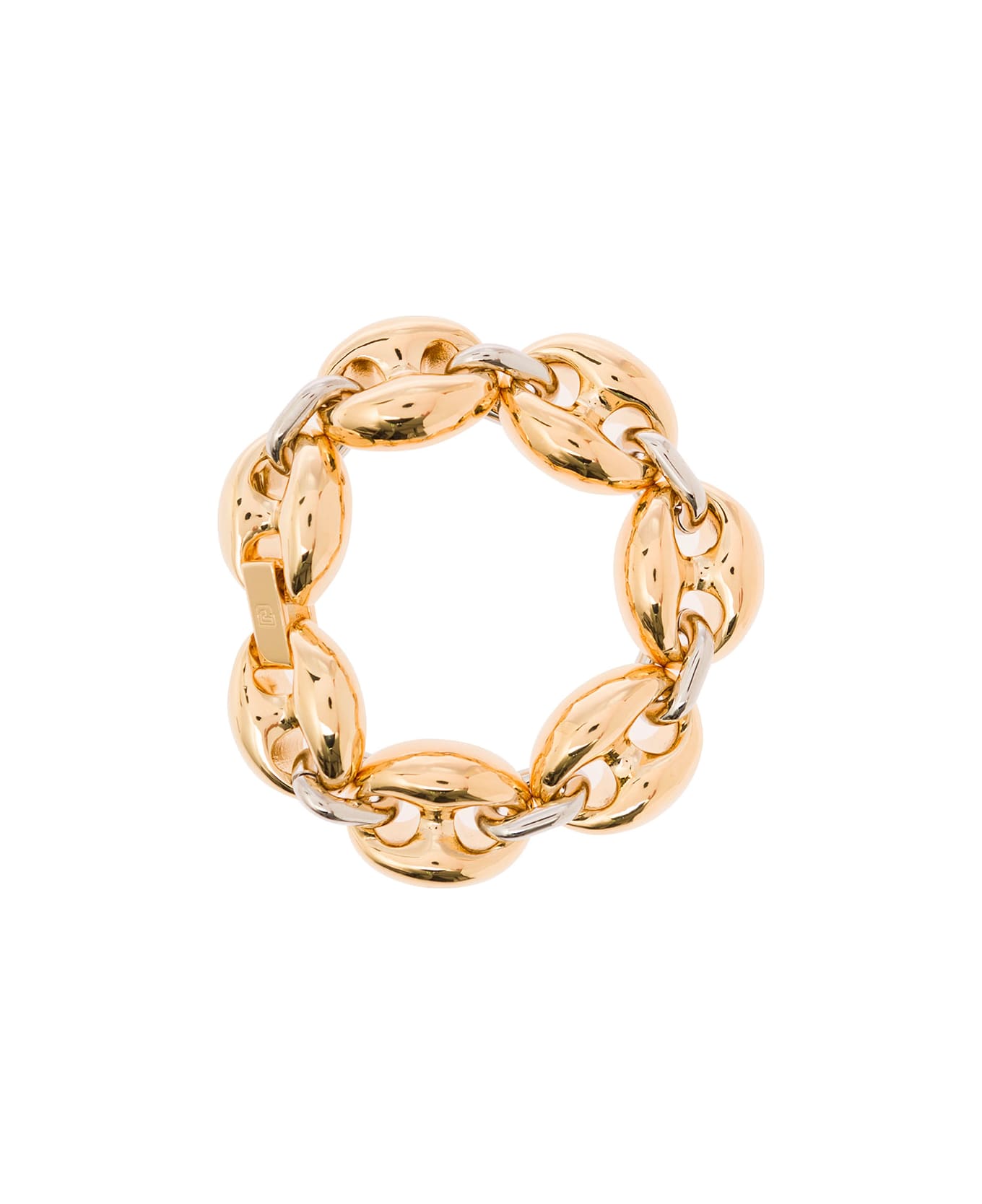 Paco Rabanne Gold And Silver Chunky Bracelet With Engraved Logo In Brass And Alluminium Woman