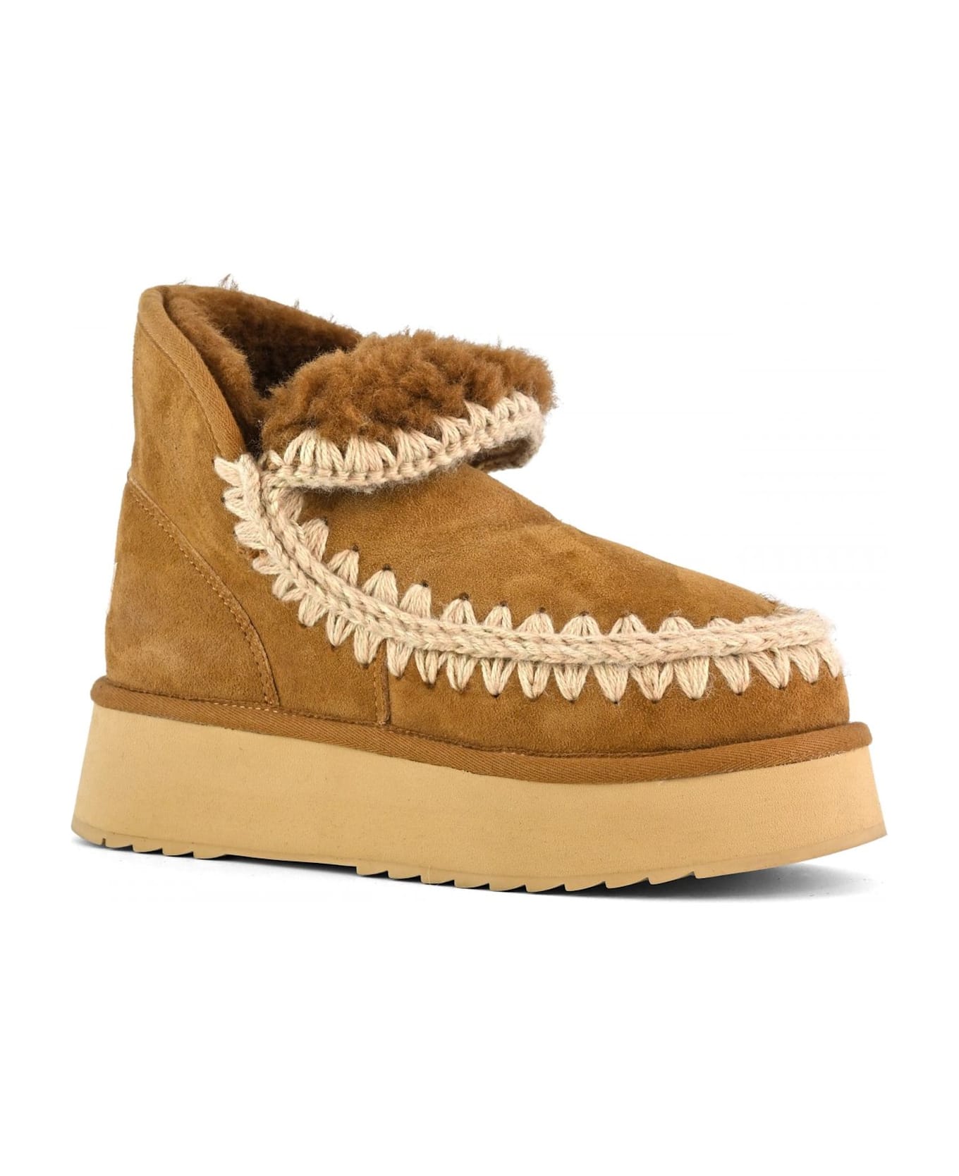 Mou Mini Eskimo Platform Boot In Cognac Suede - Leather Brown