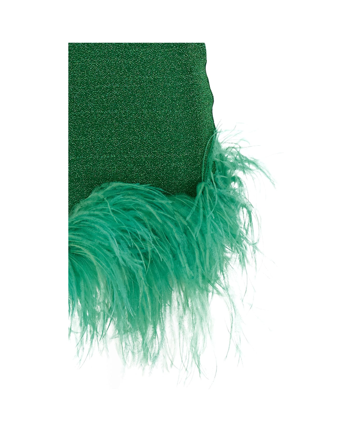 Oseree 'lumiere Plumage' Green Sleeveless Slip Dress With Tonal Feathered Hem In Tech Fabric Stretch Woman - Green