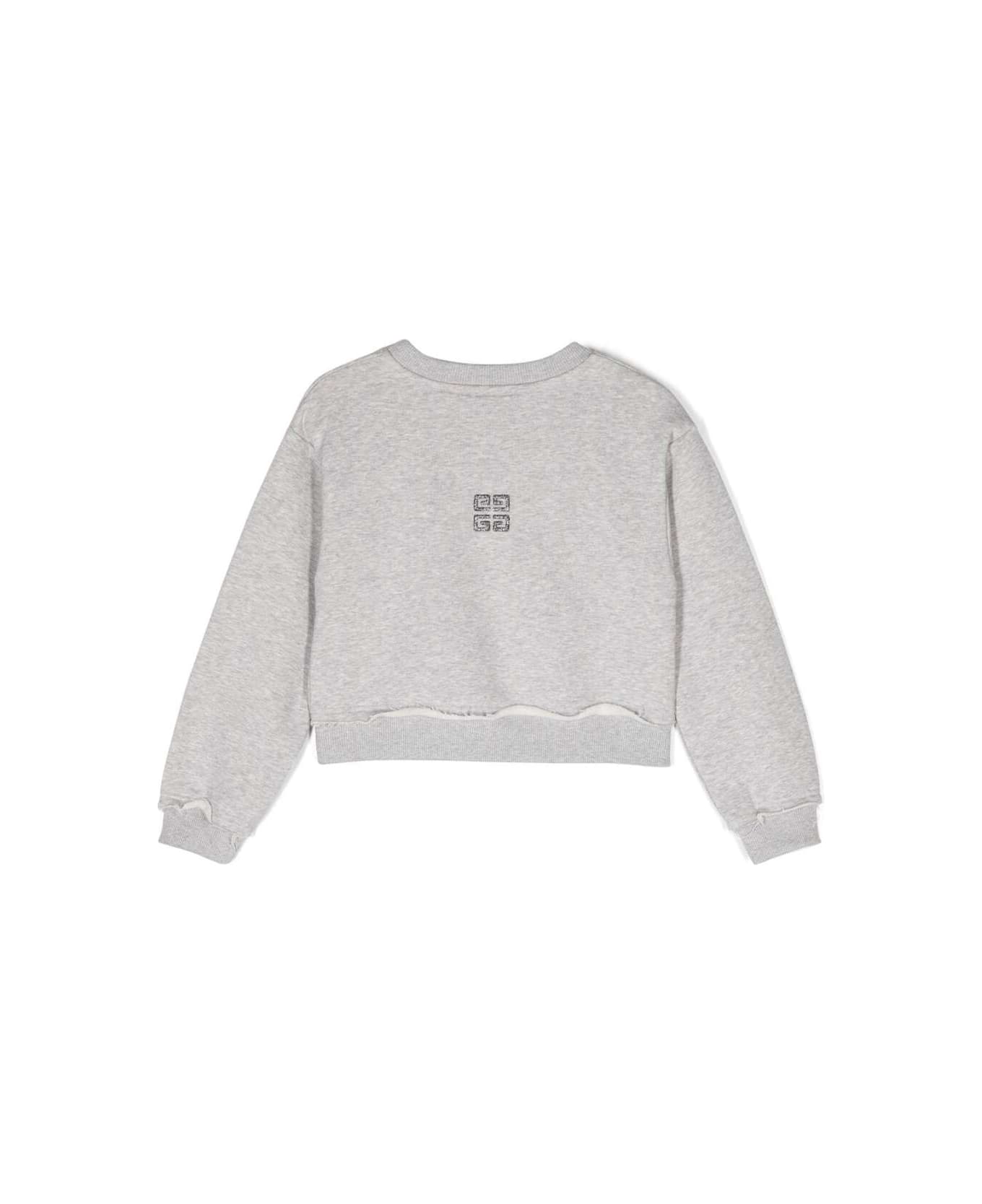 Givenchy Grey Cropped Sweatshirt With Glitter Logo Print And '4g' Motif In Cotton Girl - Grey ニットウェア＆スウェットシャツ