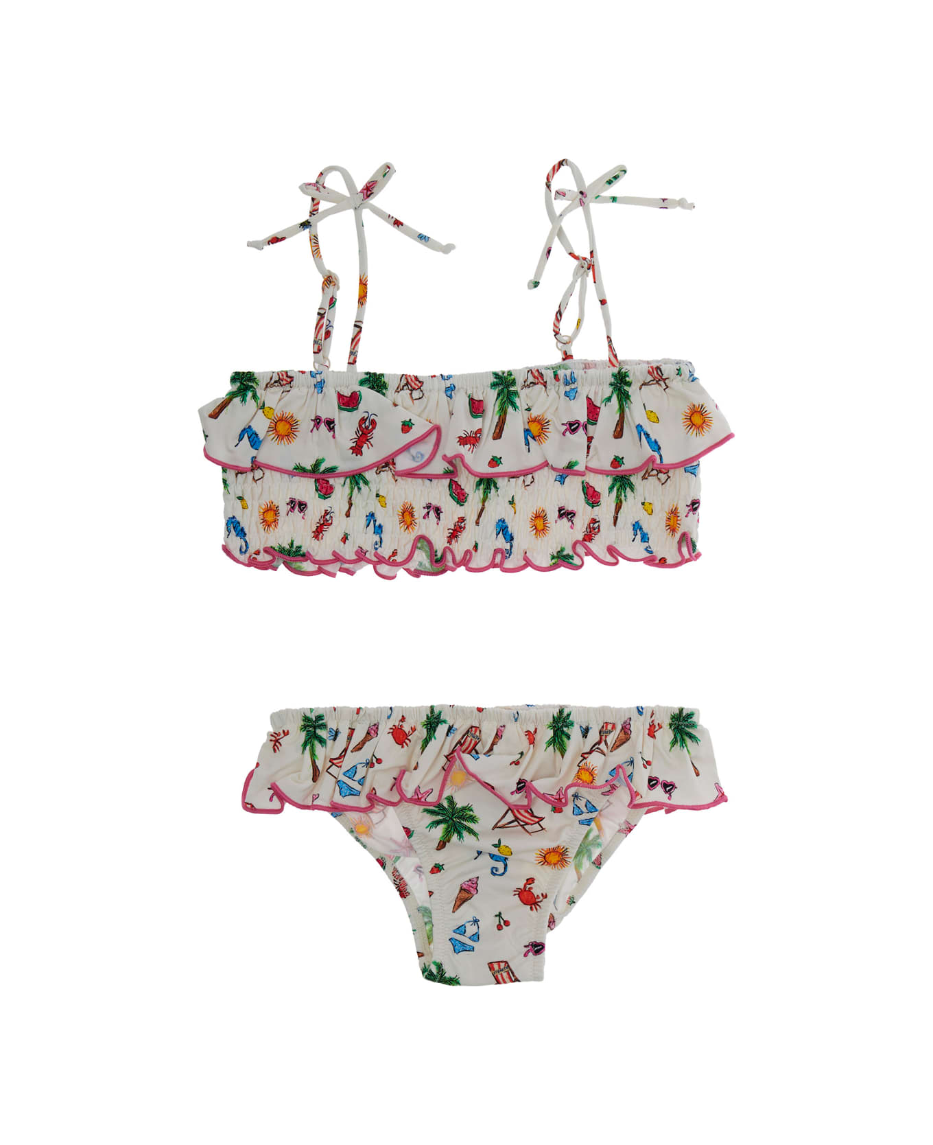 MC2 Saint Barth 'melie' Multicolor Bikini With Ruched Details And All-over Print In Tech Fabric Stretch Girl - Multicolor
