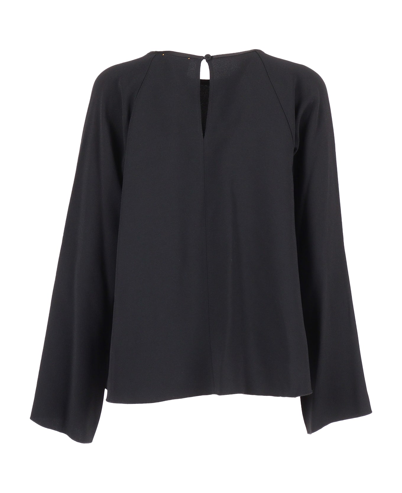 Forte_Forte Long-sleeved Embroidered Top In Matte Satin - BLACK
