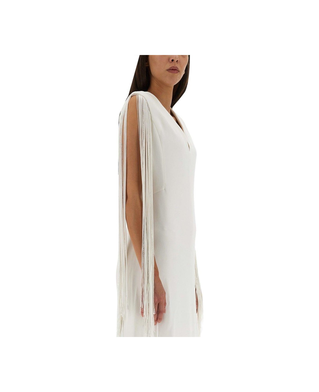 Max Mara V-neck Fringed Dress - WHITE ワンピース＆ドレス