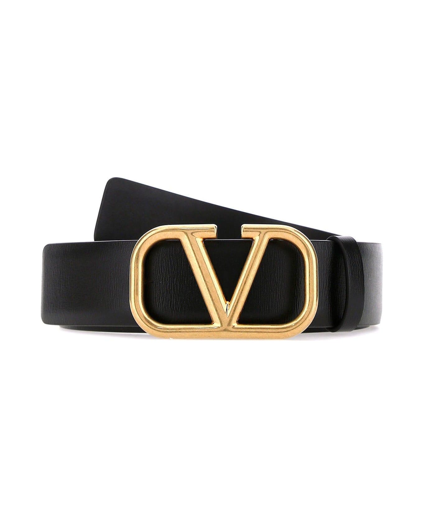 Valentino Garavani Black Leather Vlogo Signature Belt - Nero/nero