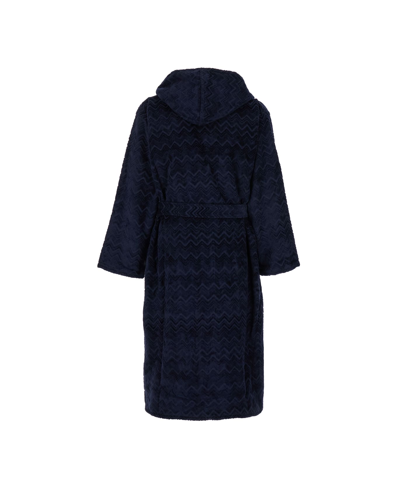 Missoni Blue Bathrobe With Zig Zag Motif In Cotton - Blu