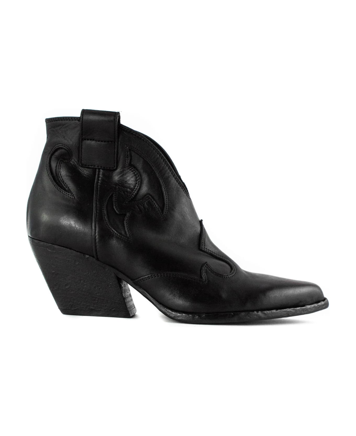 Elena Iachi Black Leather Texan Ankle Boots - Black ブーツ