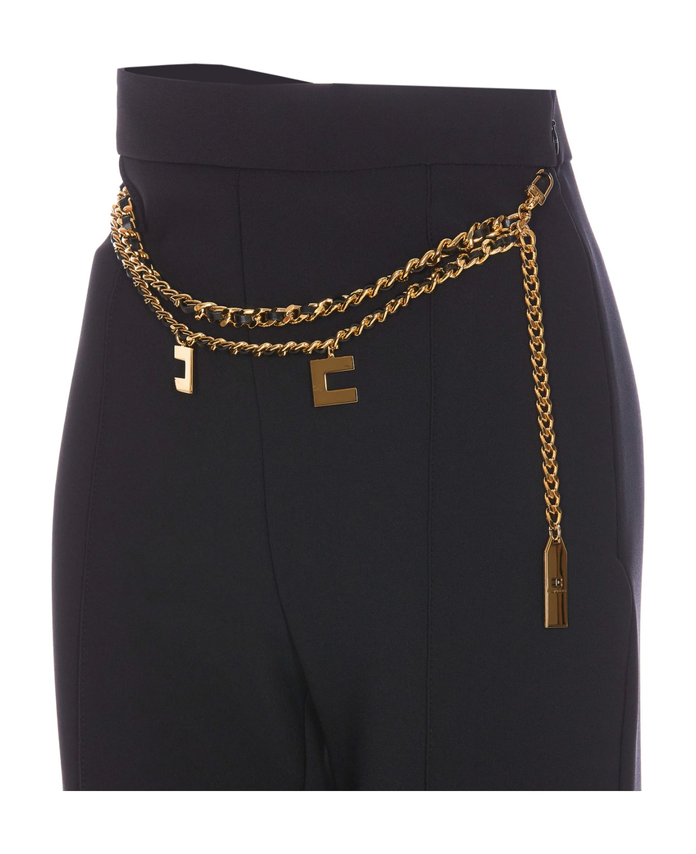 Elisabetta Franchi Palazzo Pants With Logo Belt - Black