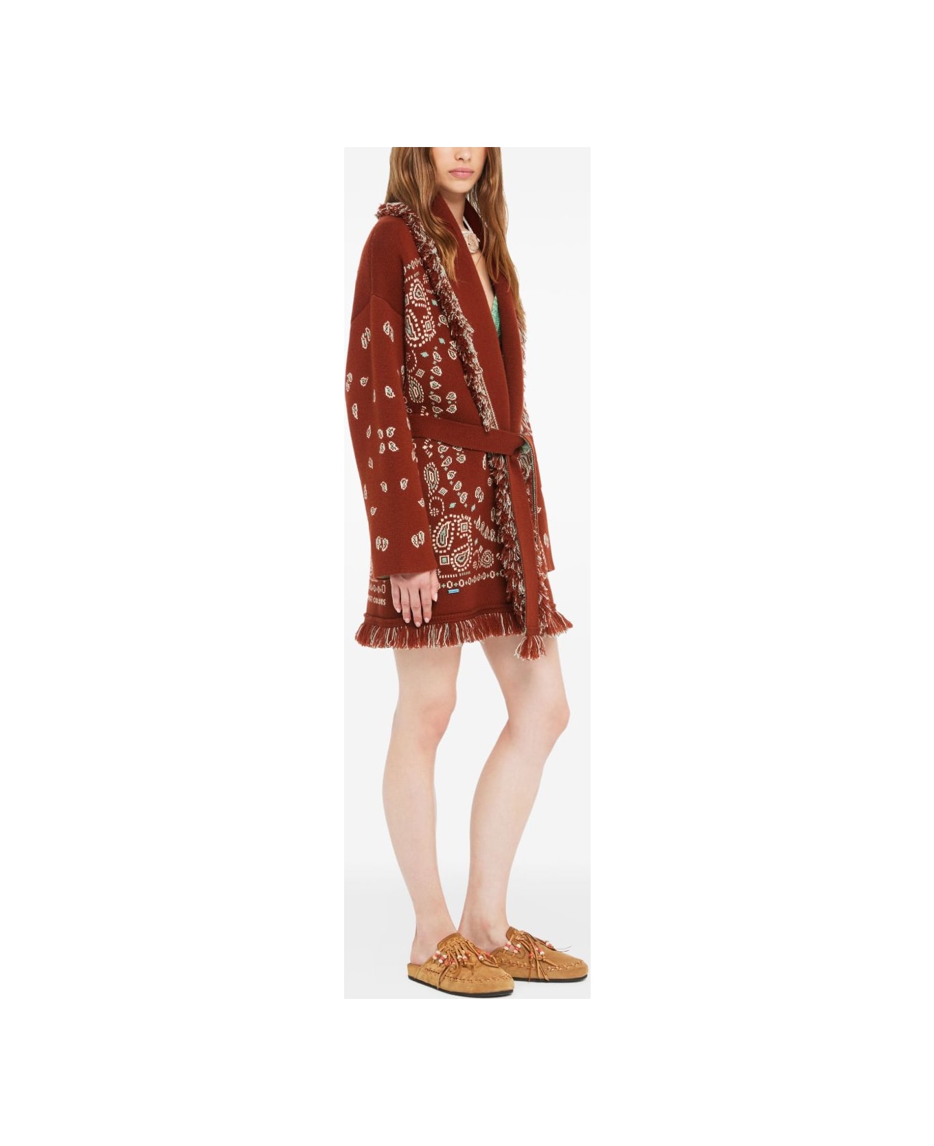 Alanui Bandana Jacquard Cashmere Cardigan - Red