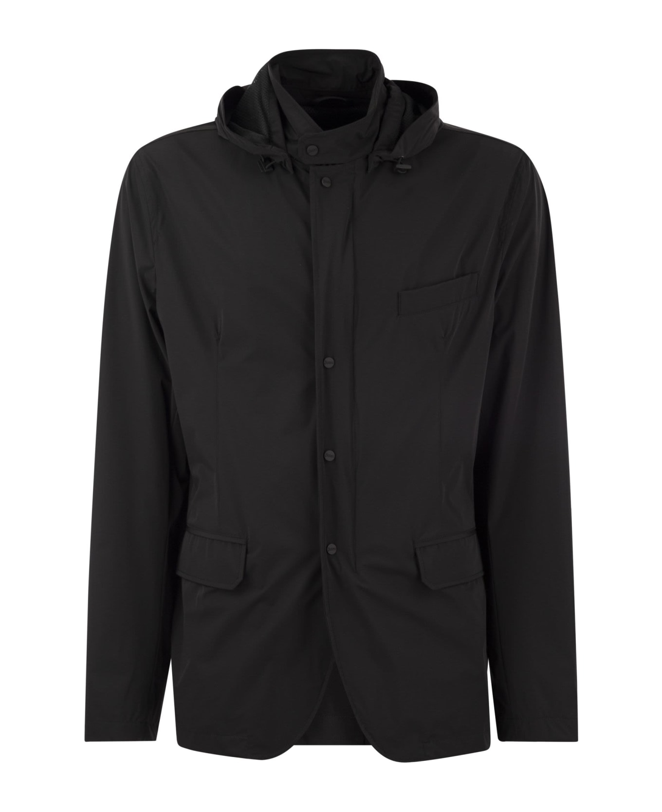 Herno Technical Fabric Jacket With Hood - Black