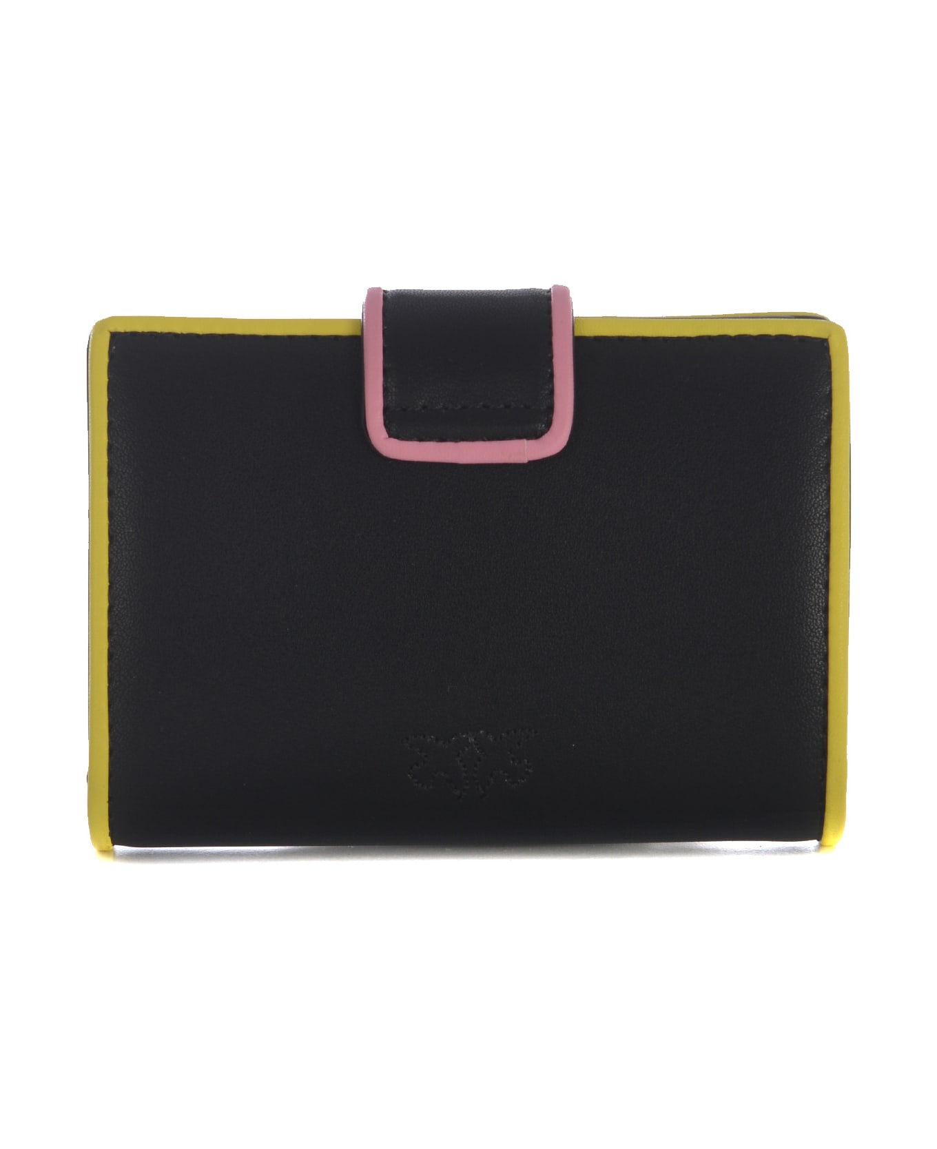 Pinko Leather Wallet With Multicolor Profiles - Nero