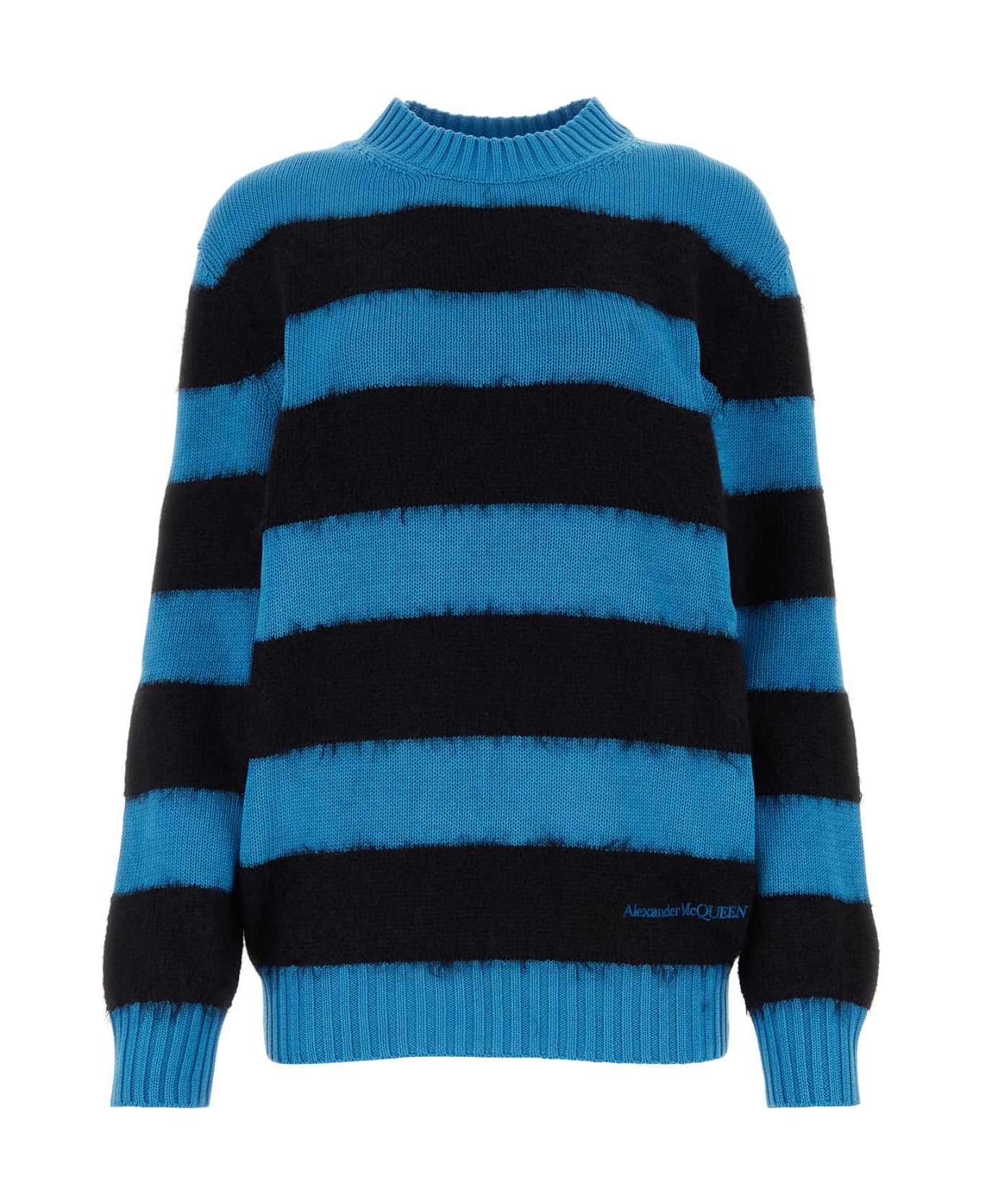 Alexander McQueen Embroidered Cotton Blend Sweater - LAPISBLUEBLACK ニットウェア