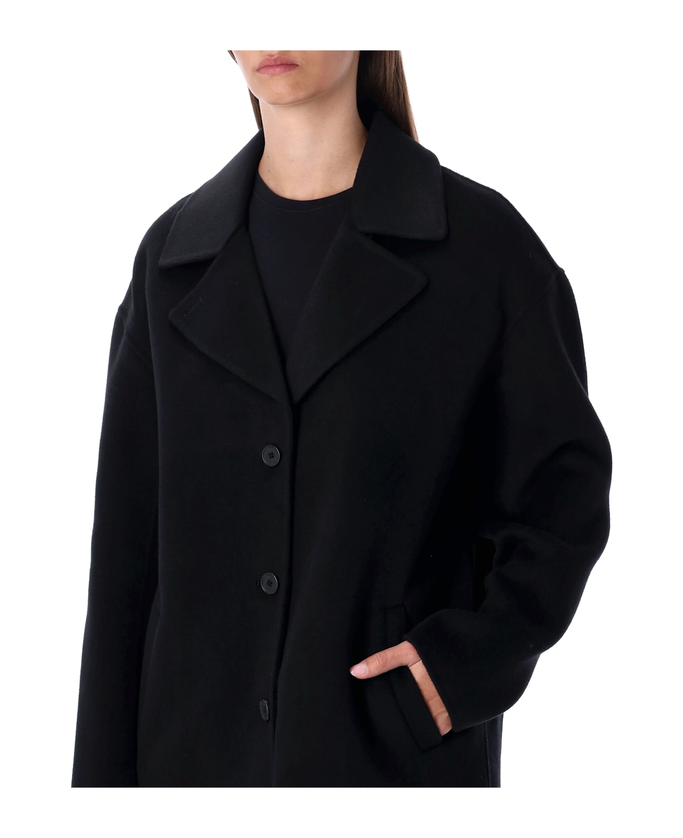 Anine Bing Oversized Black Wool Blend Coat - BLACK
