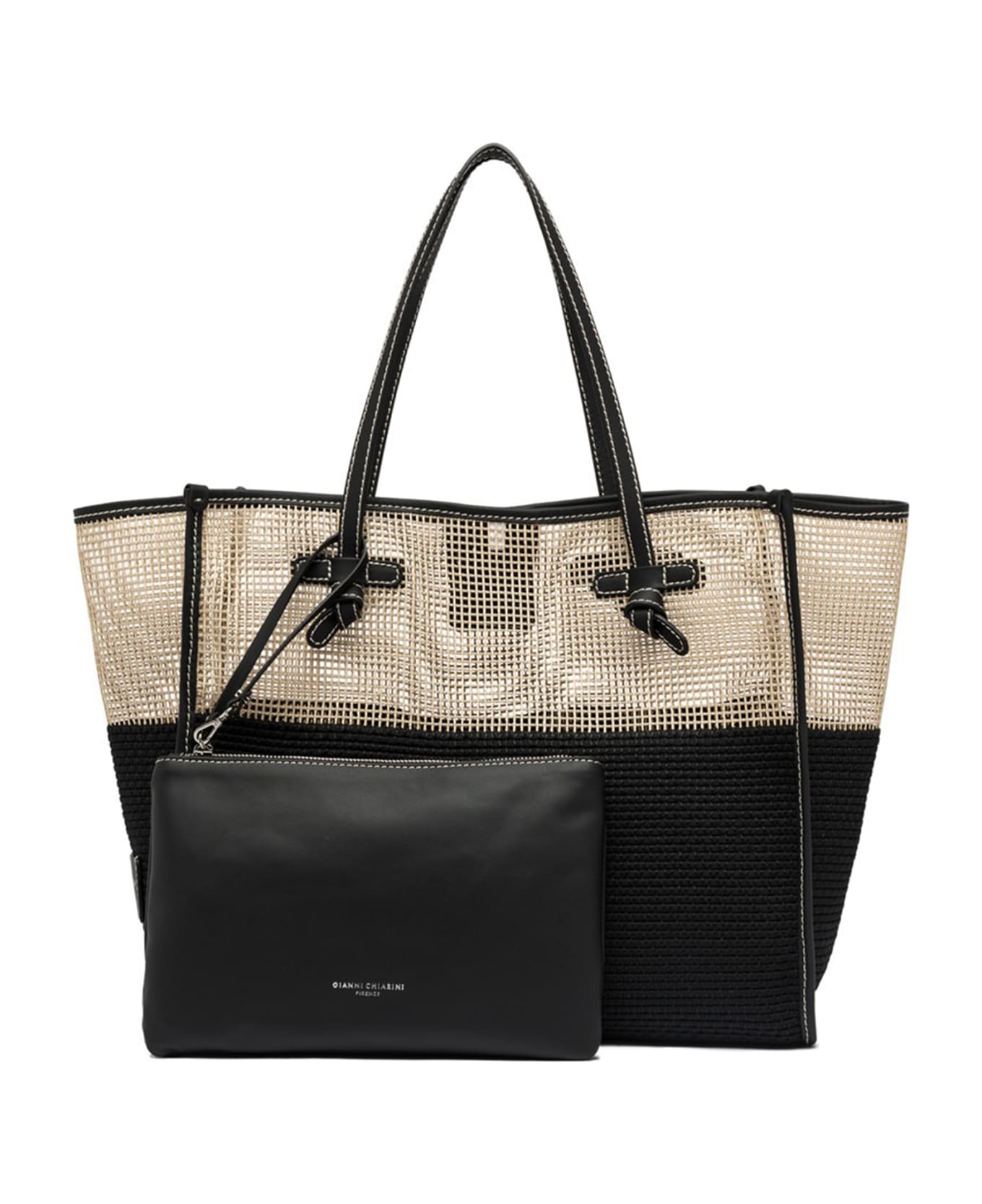 Gianni Chiarini Marcella Shopping Bag In Two-color Mesh Effect Fabric - NERO