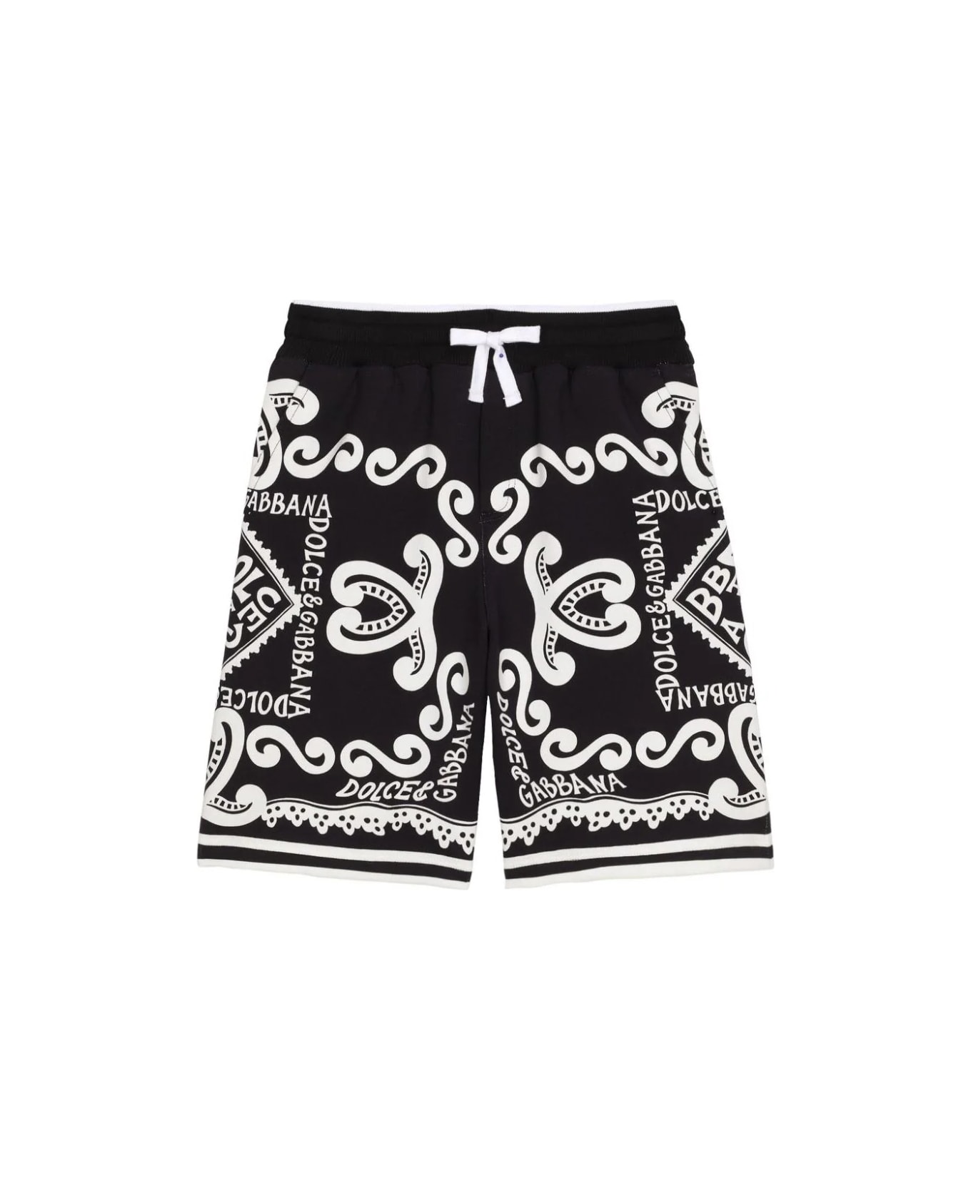 Dolce & Gabbana Jersey Bermuda Shorts With Marina Print - Xr Marina Blu
